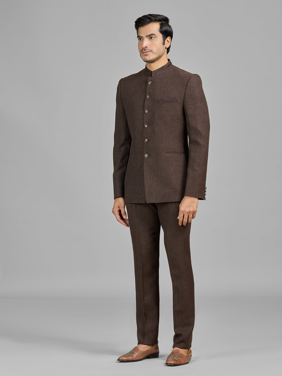 Brown jute jodhpuri suit for formal occasions