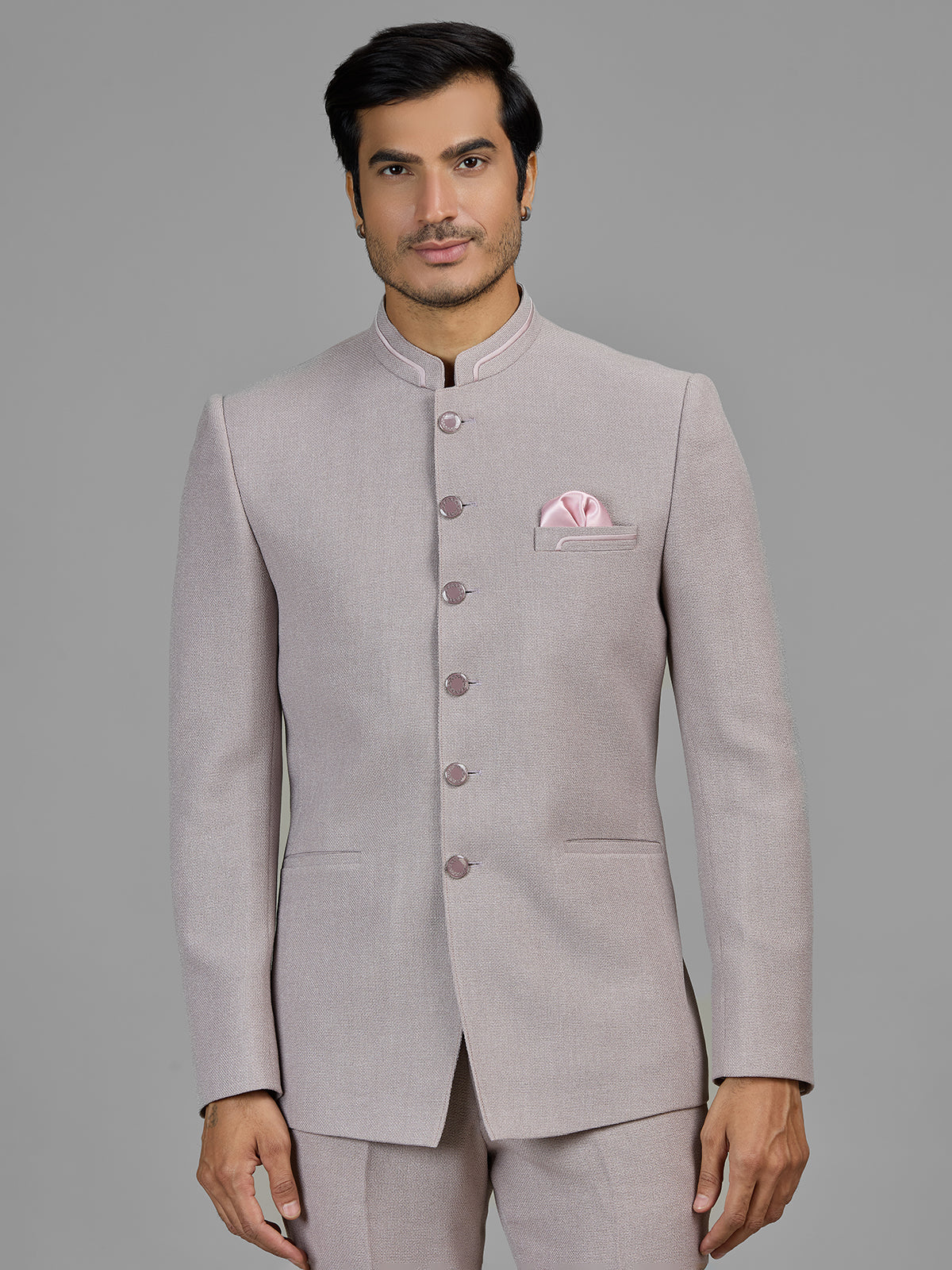 Dusty light pink jute jodhpuri suit for men