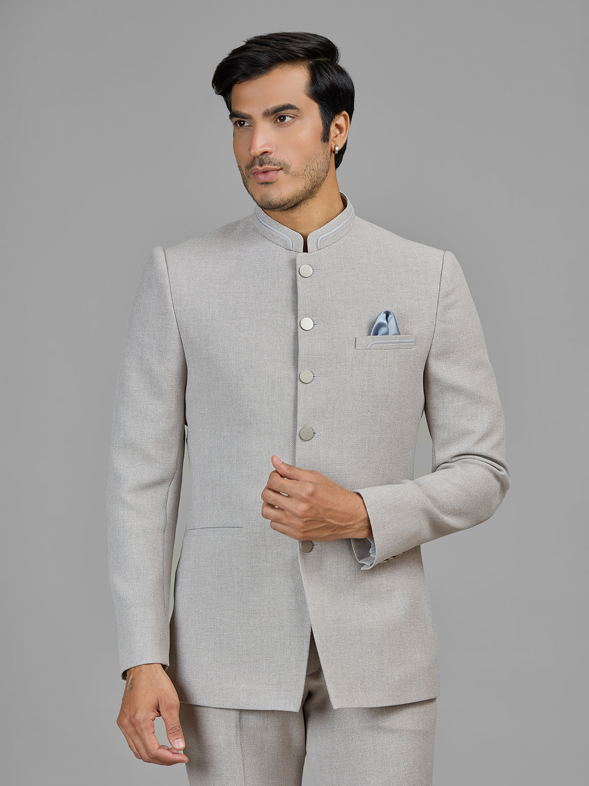 Cream festive wear jodhpuri suit in jute