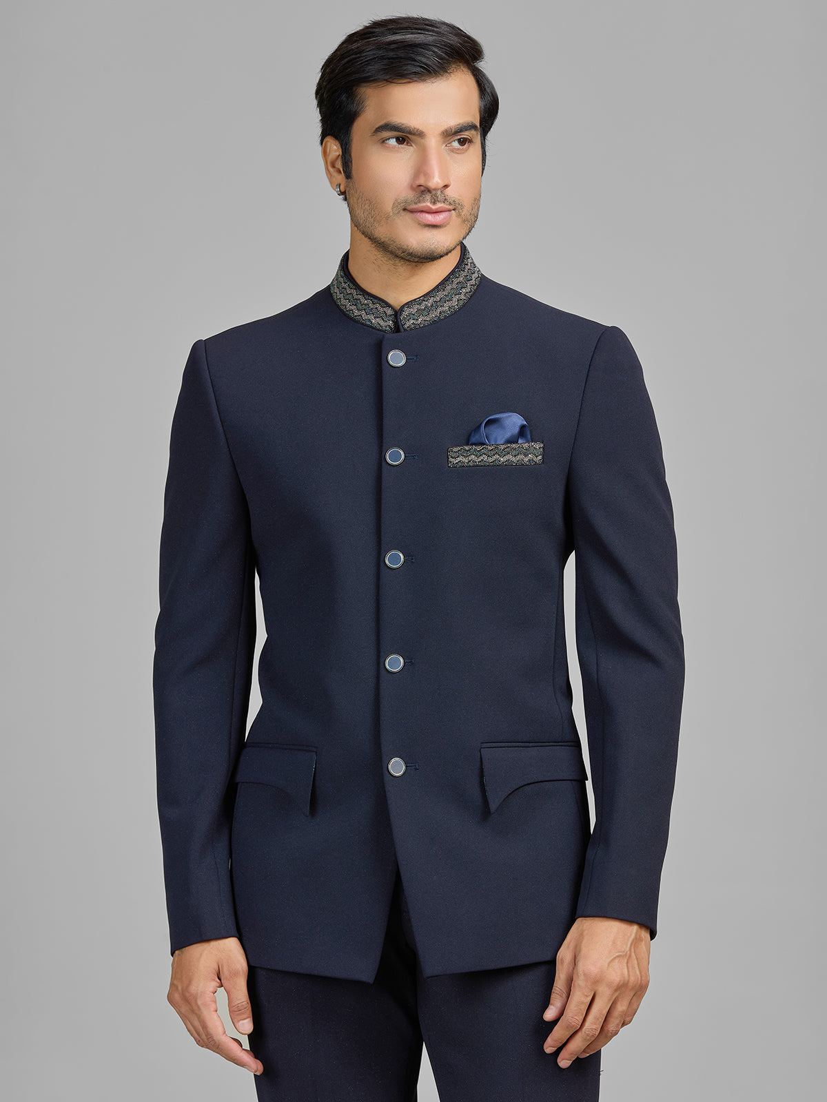 Navy wedding wear terry rayon jodhpuri suit for men