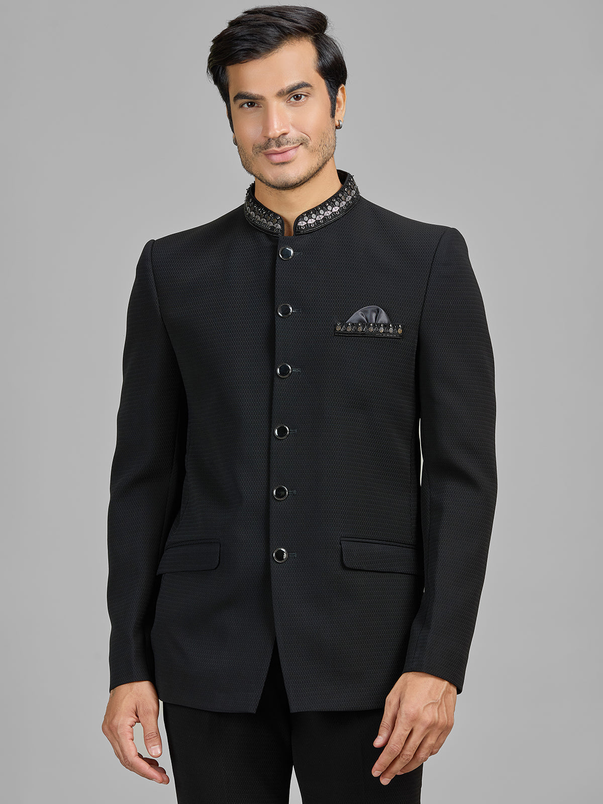 Black party wear terry rayon jodhpuri suit