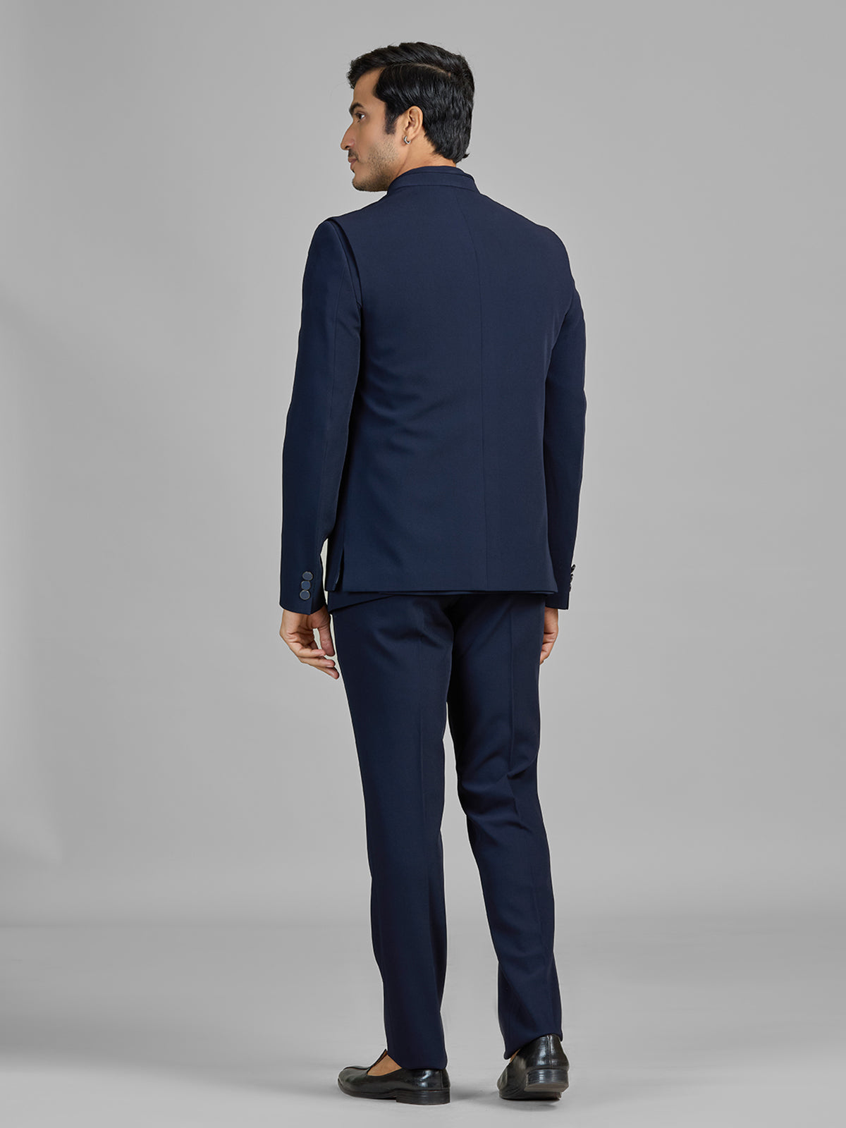 Navy terry rayon jodhpuri suit with standout jacket