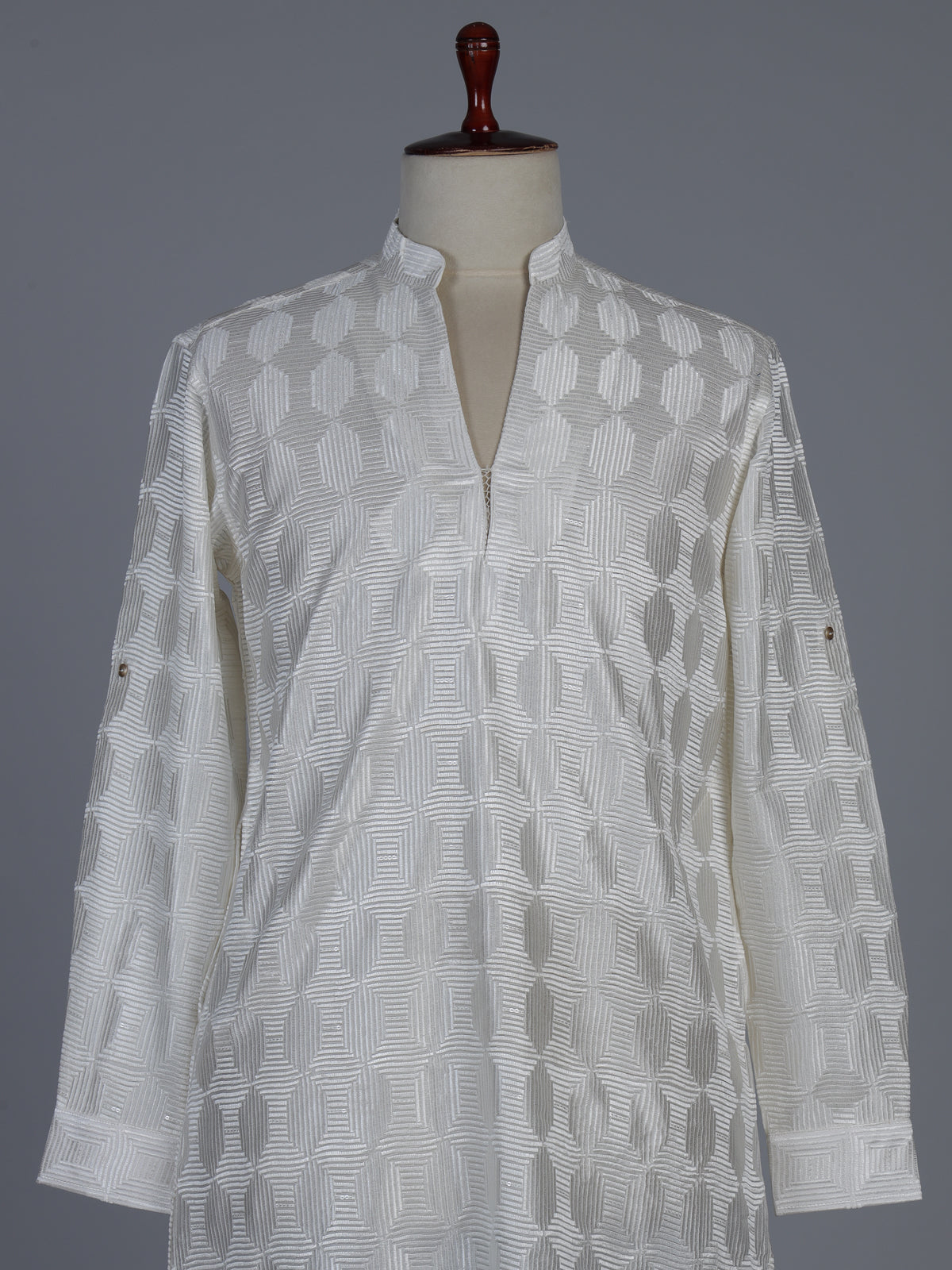 White jacquard silk blend contemporary short kurta
