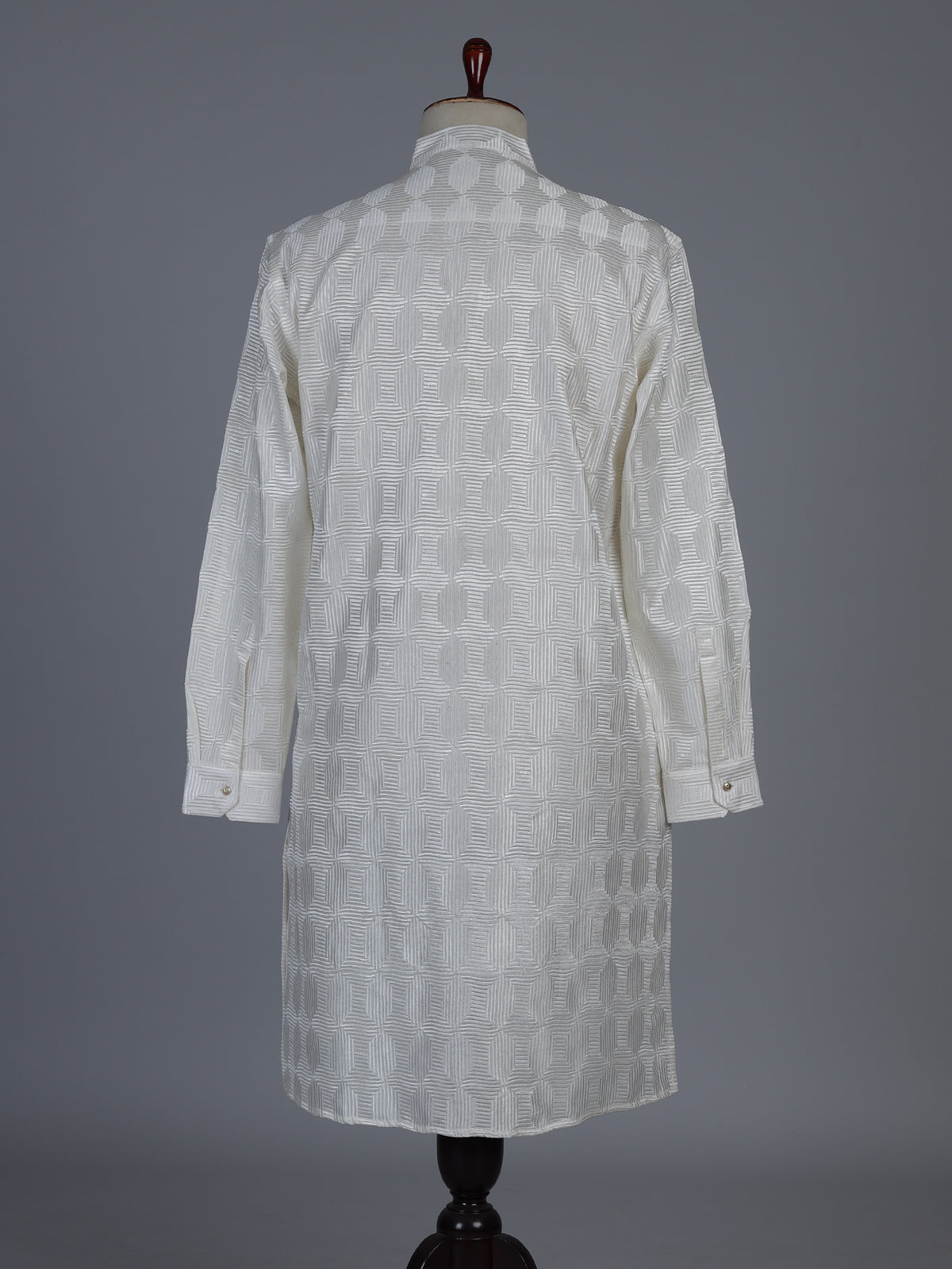 White jacquard silk blend contemporary short kurta