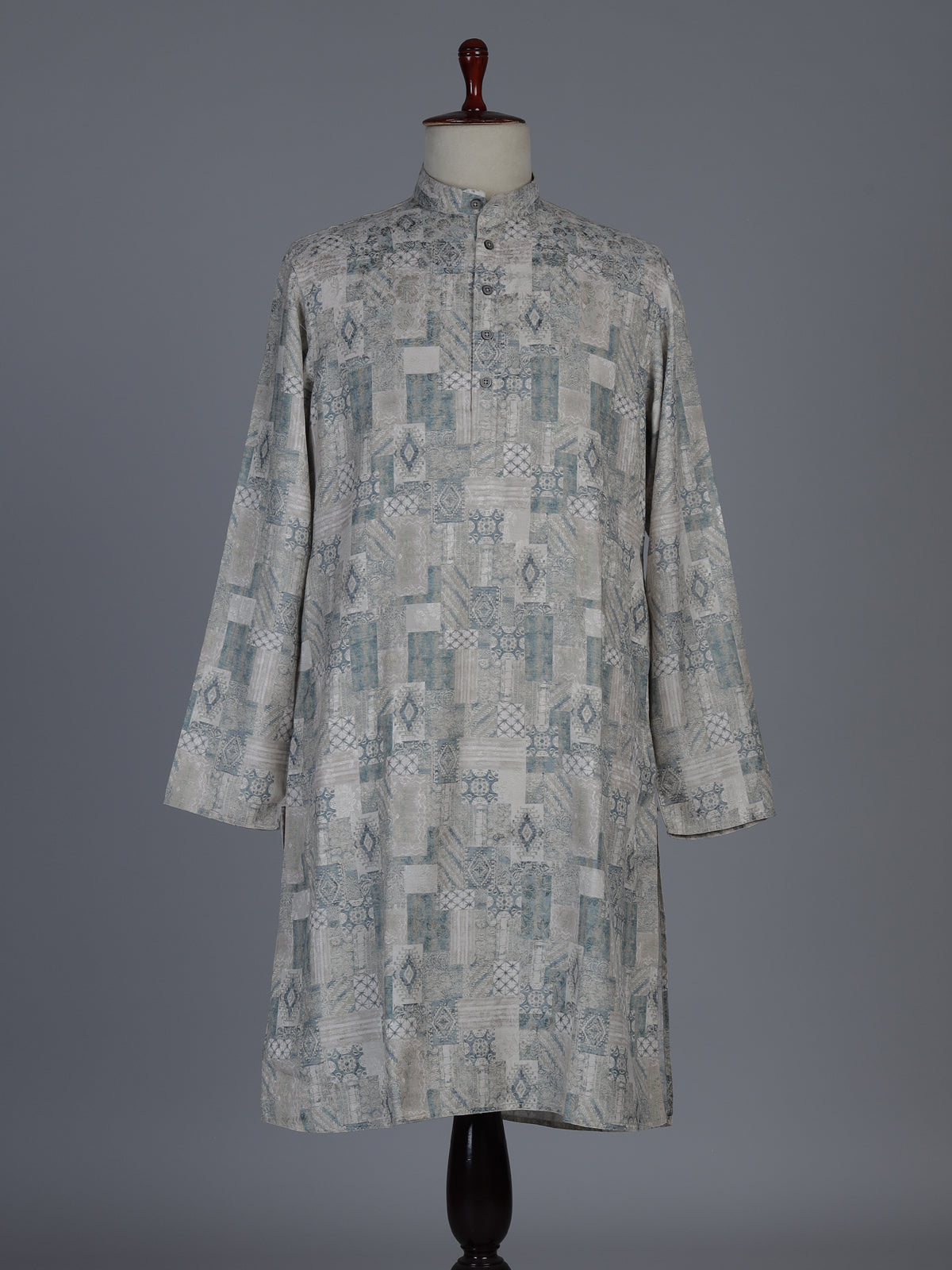 Stone blue textured cotton silk festive kurta suit