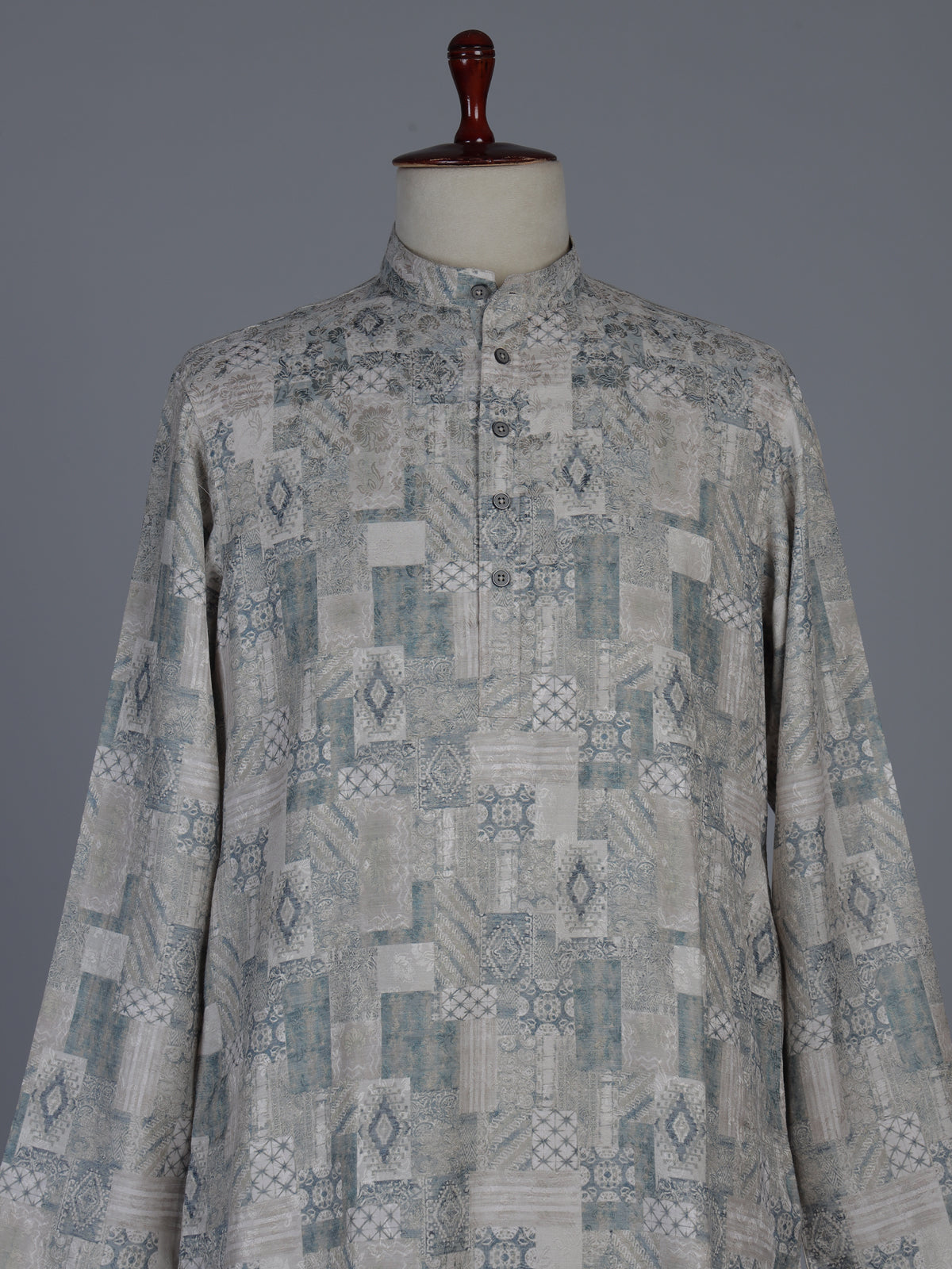 Stone blue textured cotton silk festive kurta suit