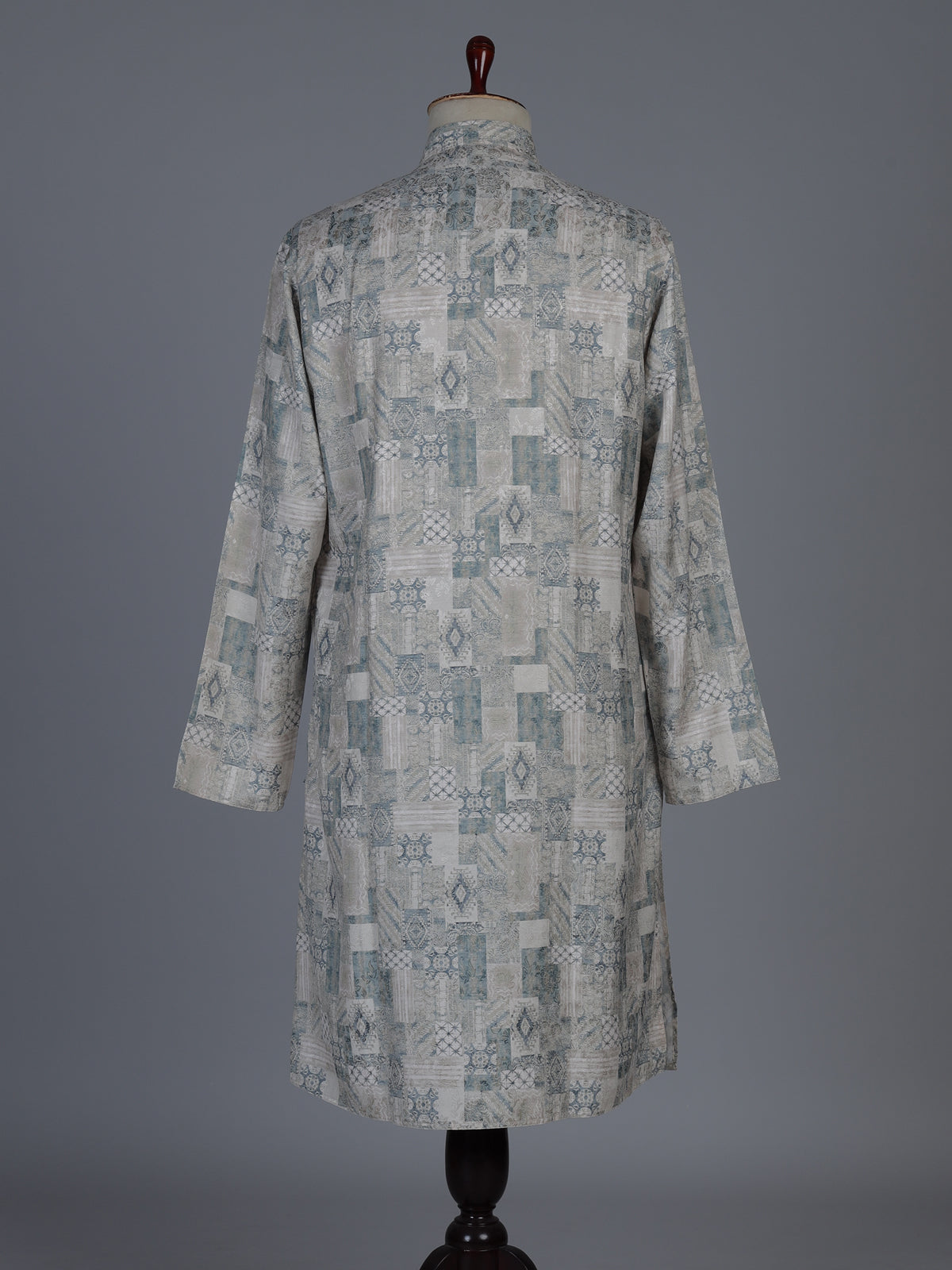 Stone blue textured cotton silk festive kurta suit