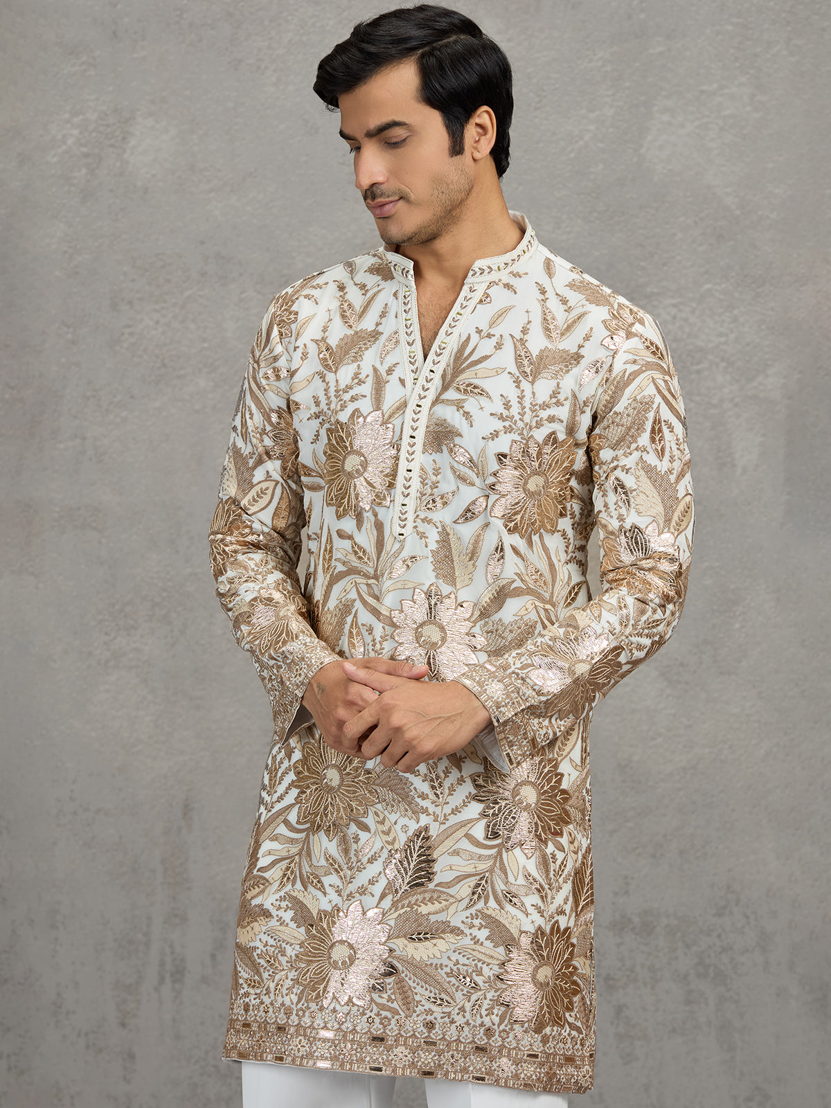 White georgette embroidered traditional festive kurta suit