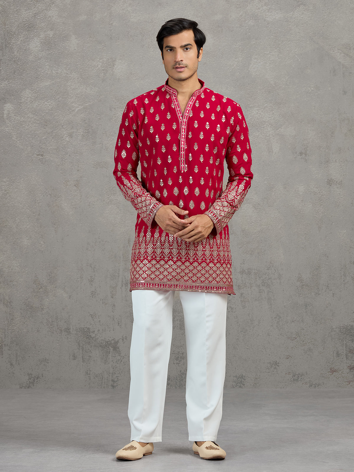 Rani pink georgette embroidered festive kurta suit