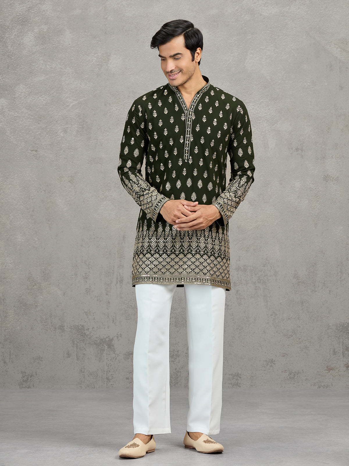 Mehendi green georgette embroidered traditional kurta suit