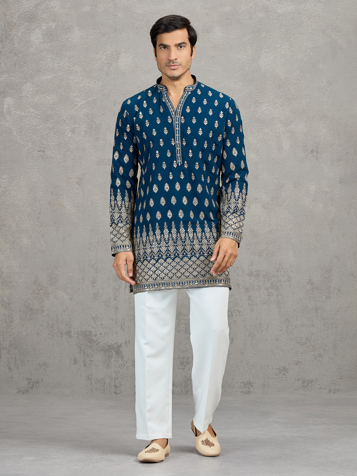 Teal blue georgette designer embroidered kurta suit