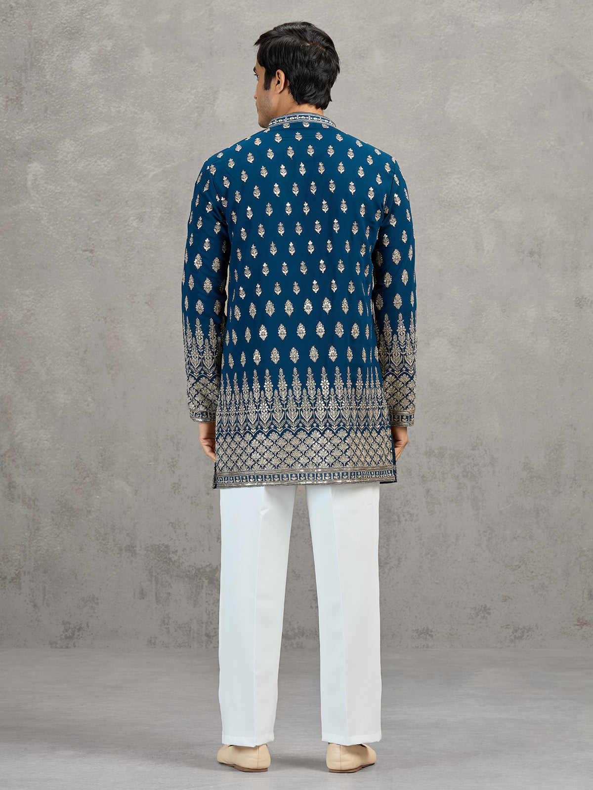 Teal blue georgette designer embroidered kurta suit