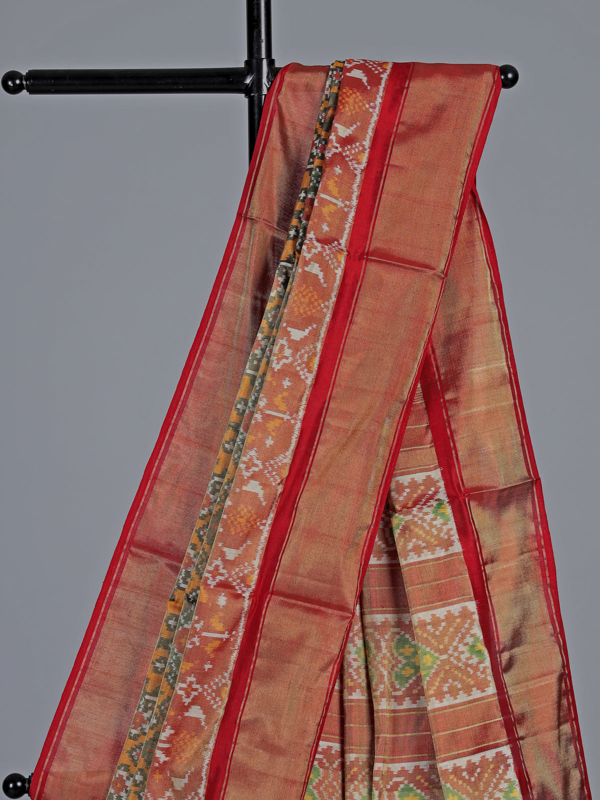 Yellow hyderabadi patola silk saree with double ikat motifs