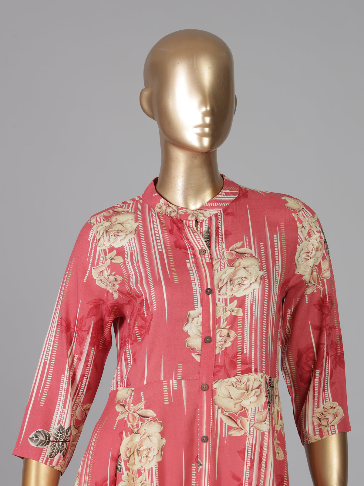 Pink silk floral printed casual wear kurti design