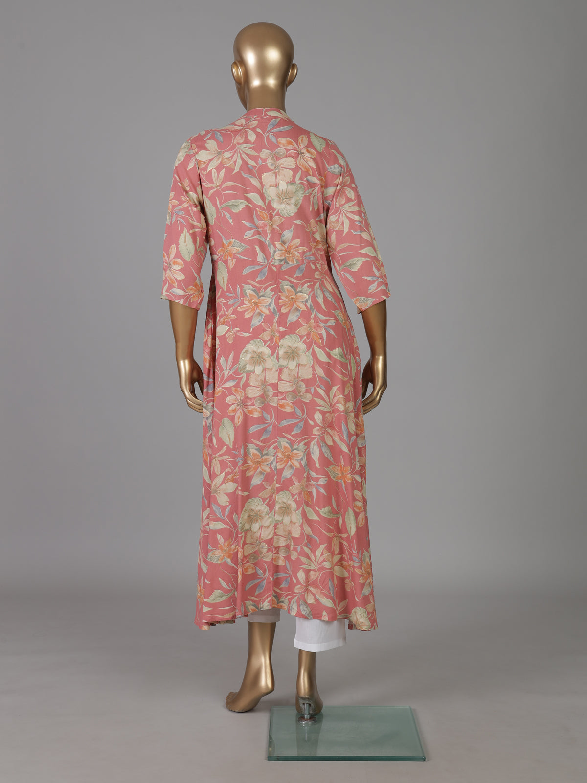 Onion pink floral printed cotton silk a line kurti