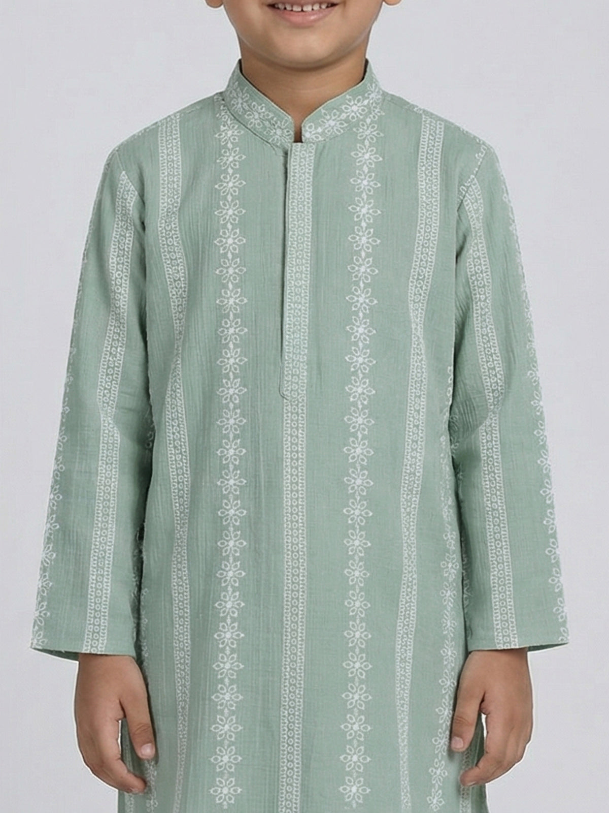 Pista green silk embroidered mandarin collar festive kurta suit