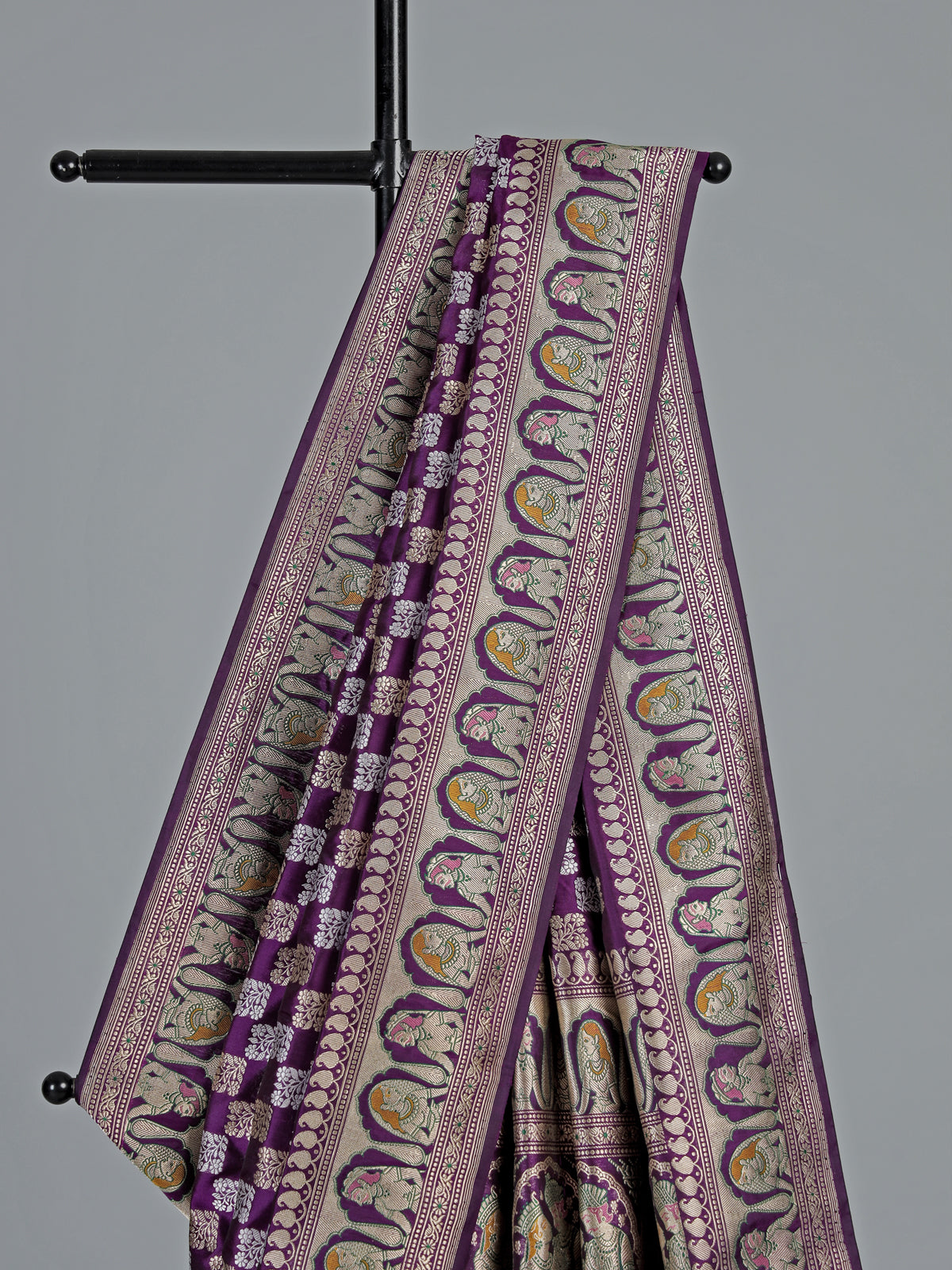 Purple banarasi silk saree with textured zari border