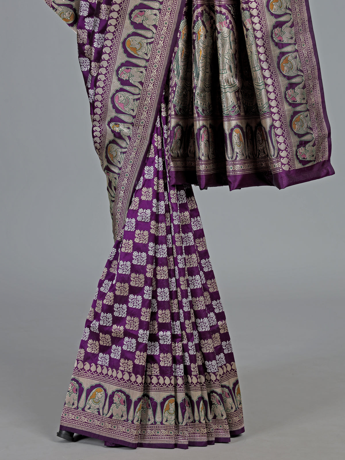 Purple banarasi silk saree with textured zari border