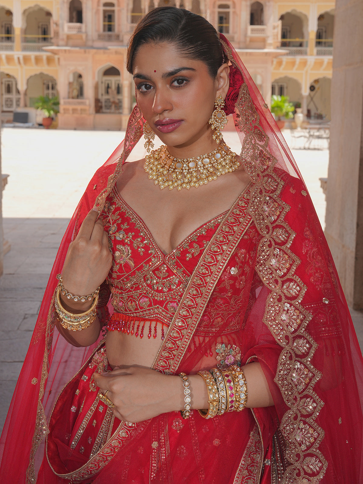 Red silk designer bridal lehenga choli