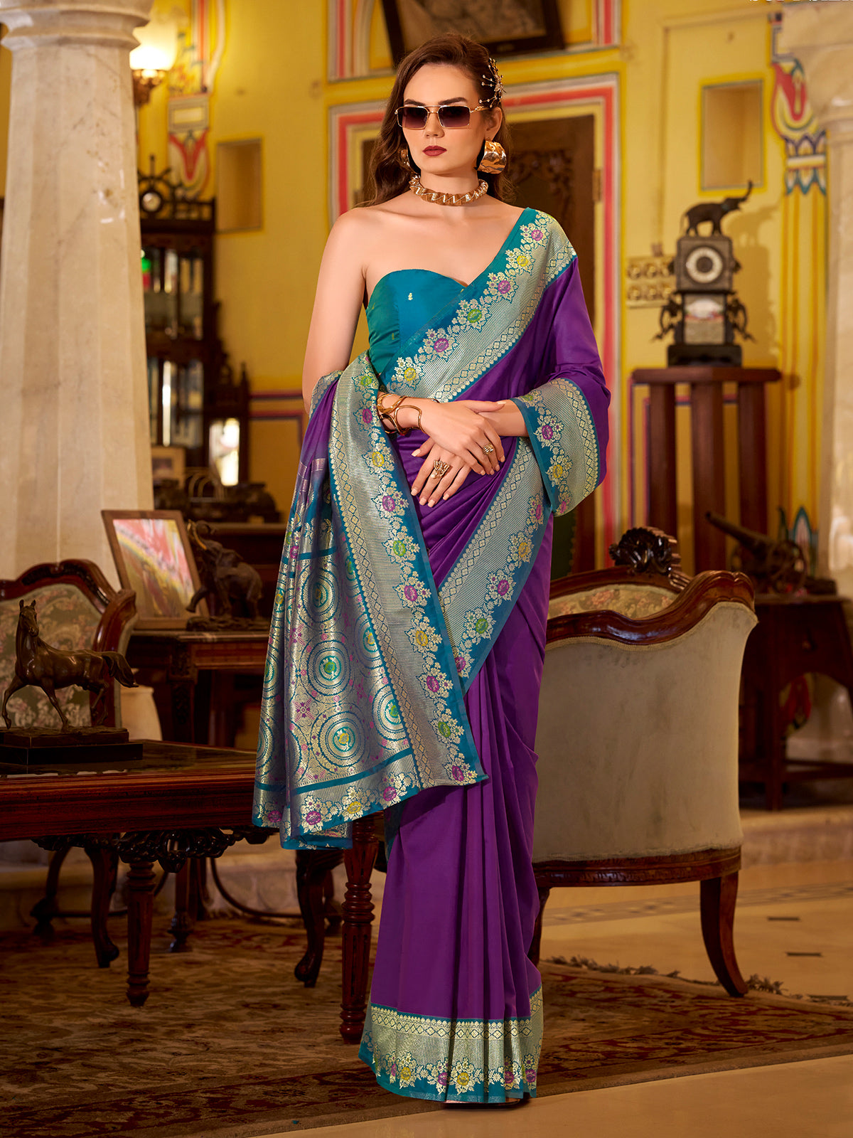 Purple soft silk contrast zari occasion saree