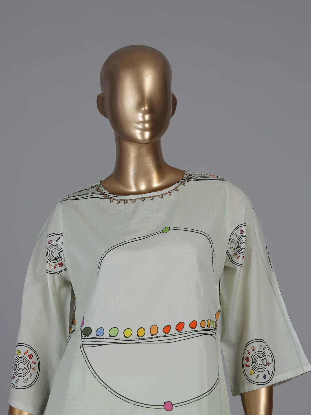Mint green cotton kurti set with sequin accents
