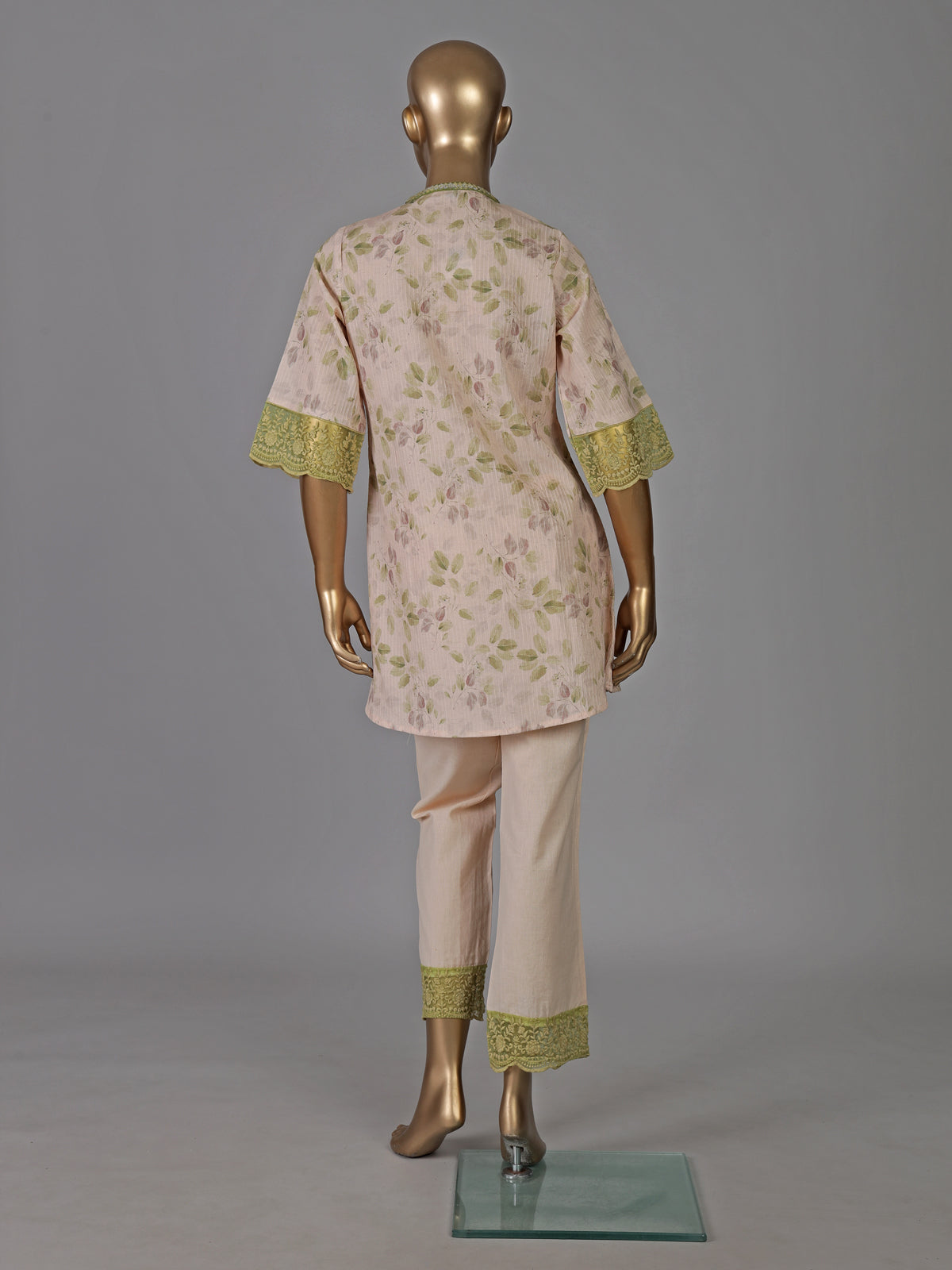 Beige cotton floral printed casual co ord pant set