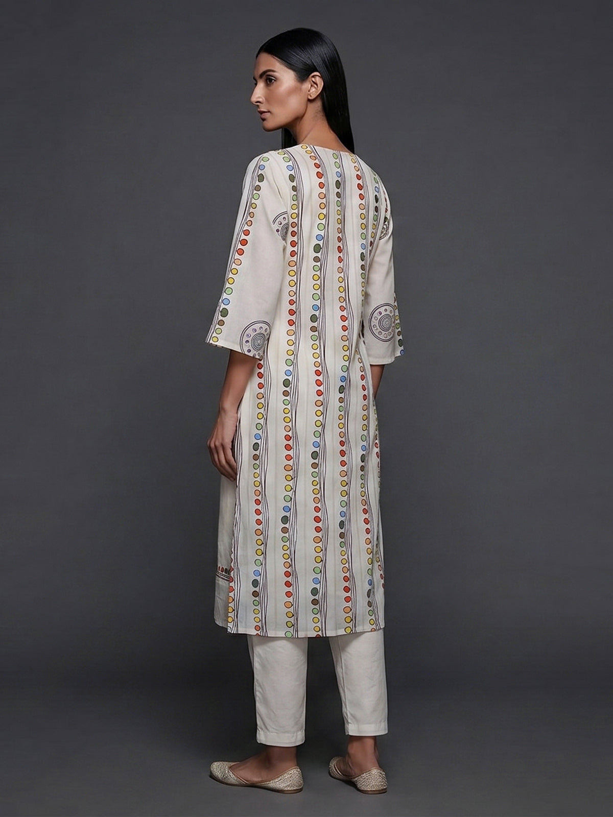 Off white cotton kurti set with sequin detailing