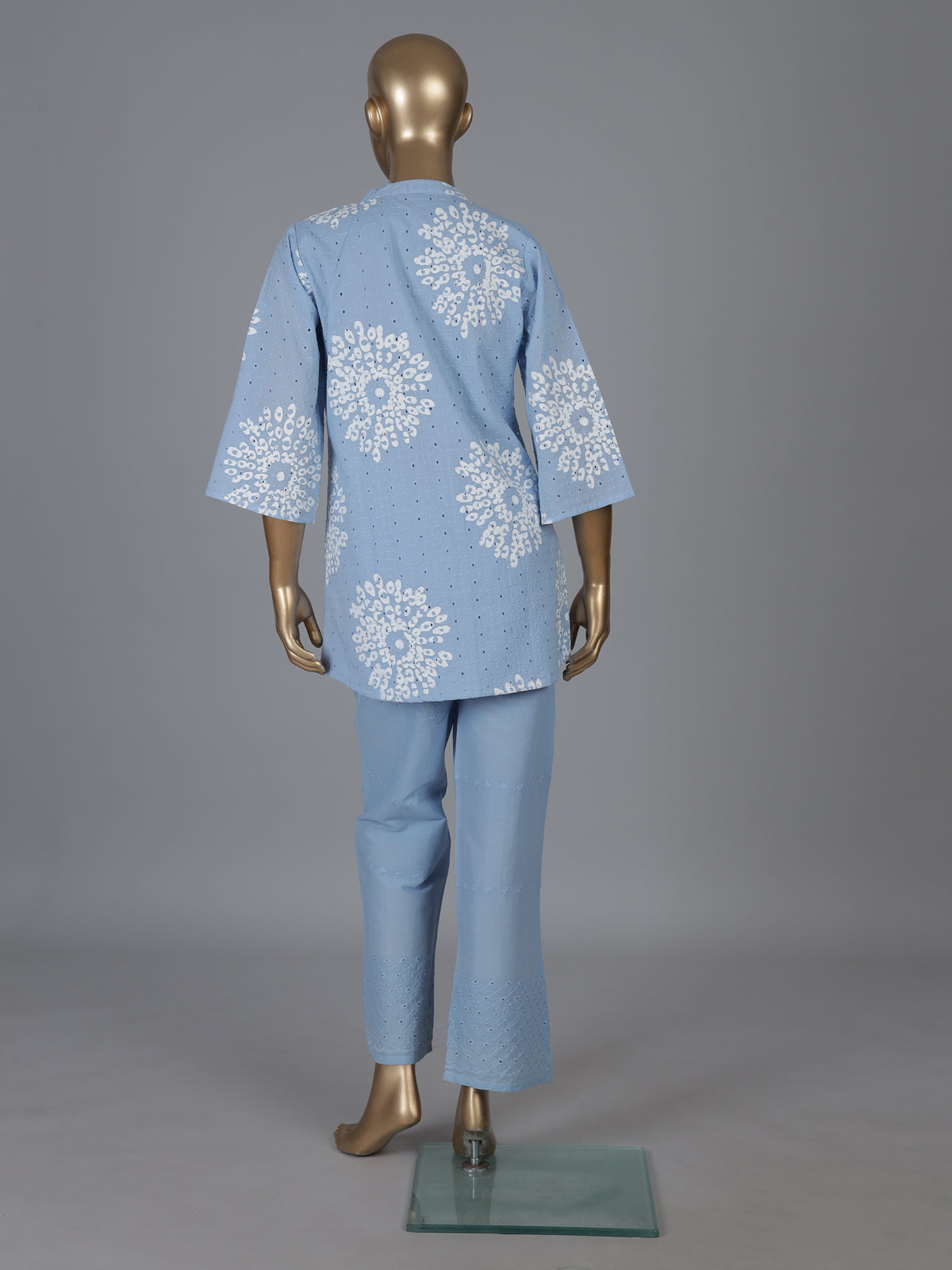 Mint blue cotton co ord set with cut work design