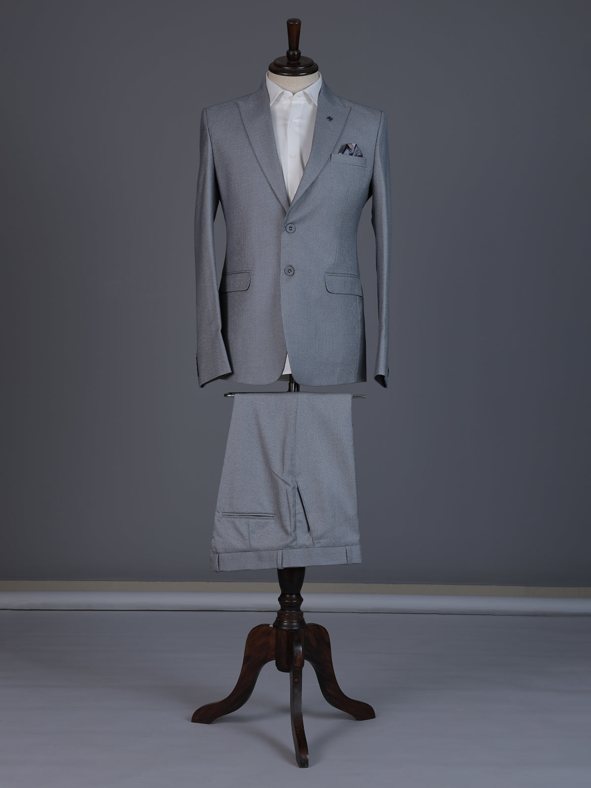 Grey designer coat suit with micro pattern notch lapel