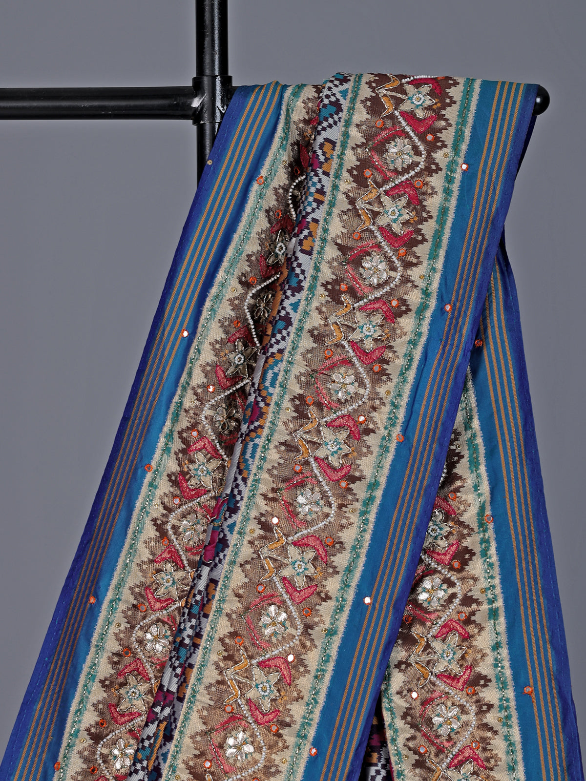 Blue semi patola silk saree with rich embellishments