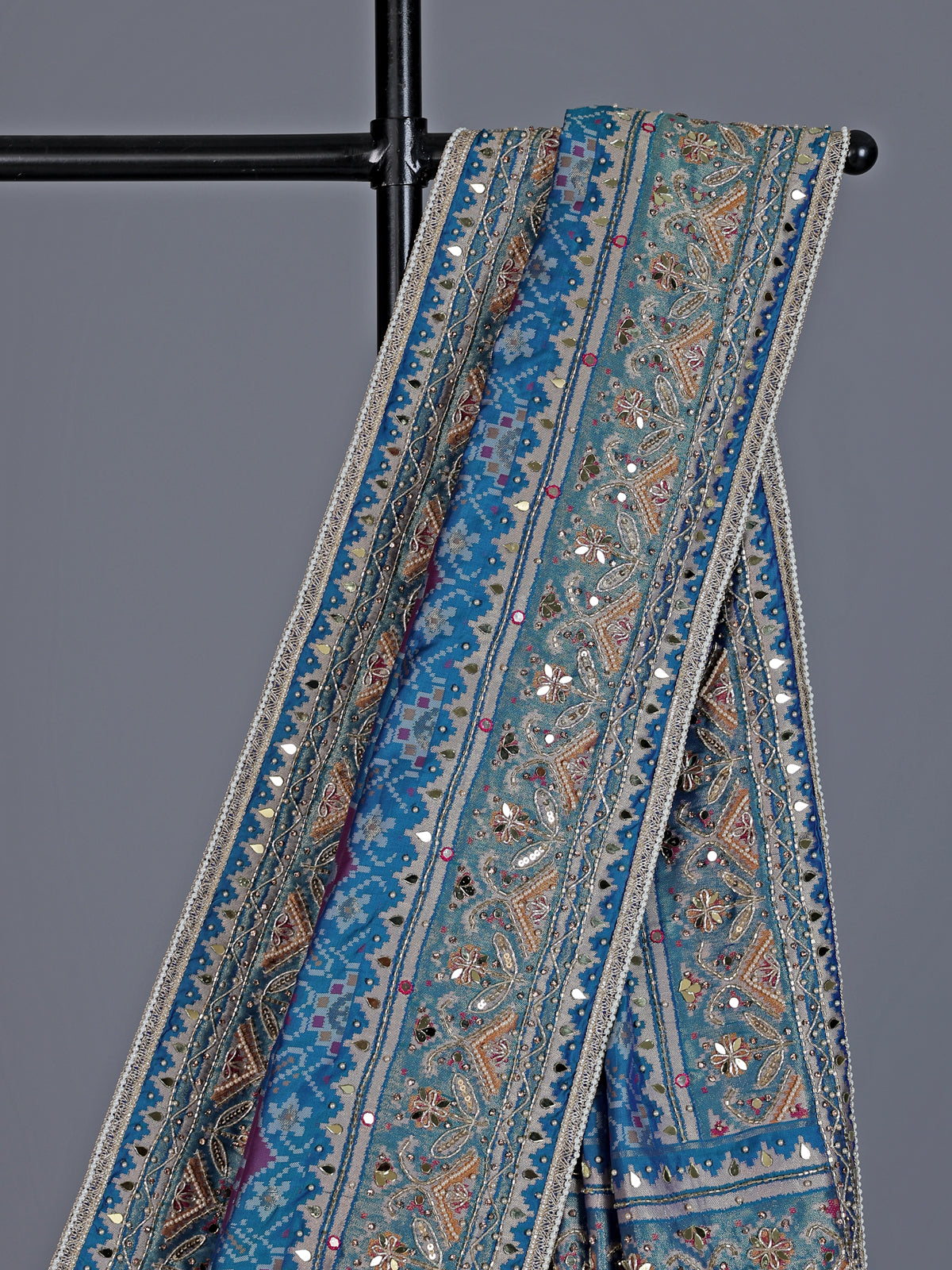 Blue art patola silk saree with elephant motif elegance