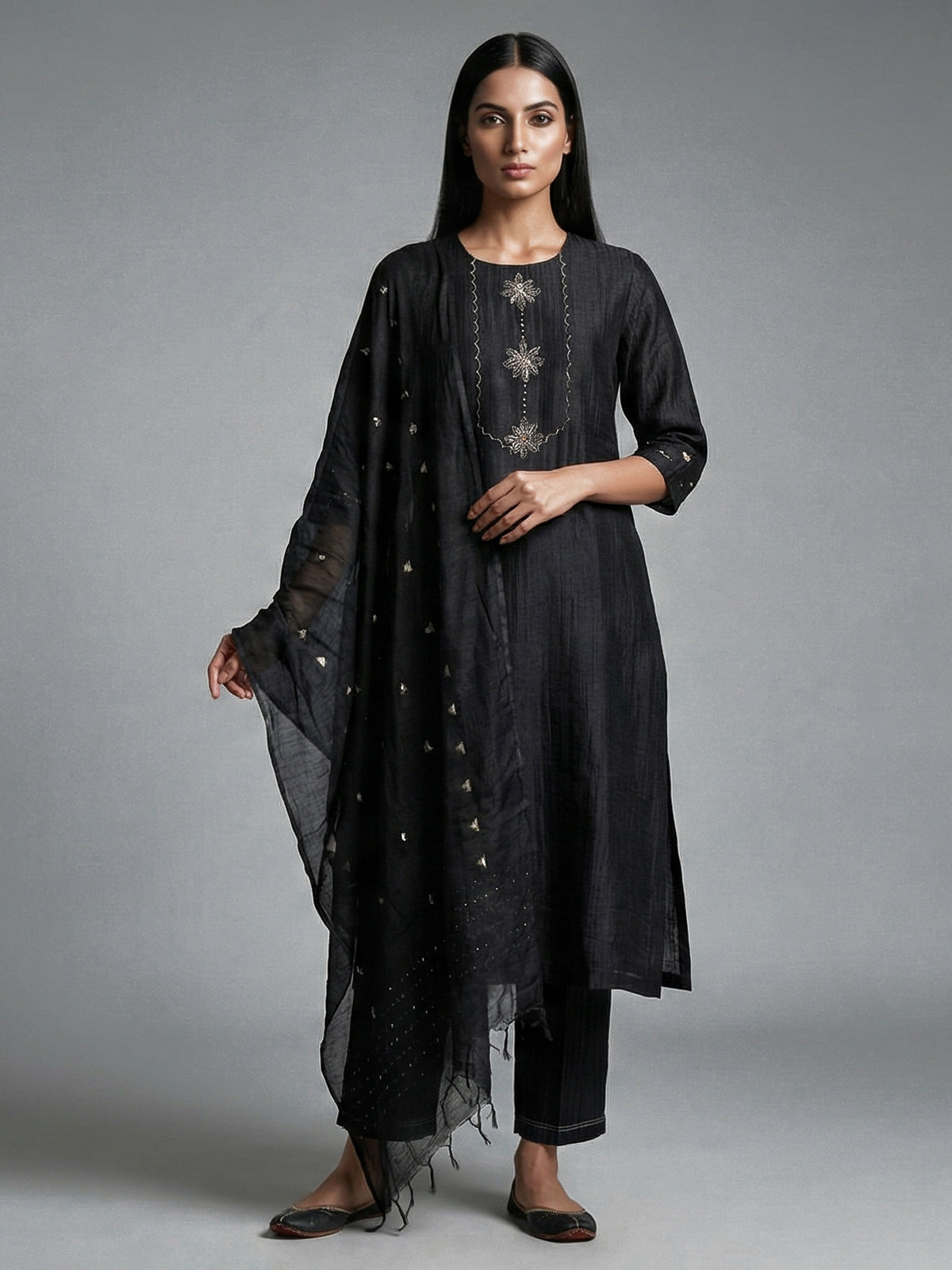Black silk zardosi work straight festive salwar suit