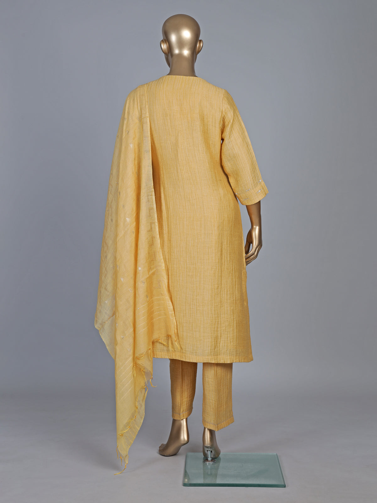 Yellow silk zardosi work straight festive salwar suit