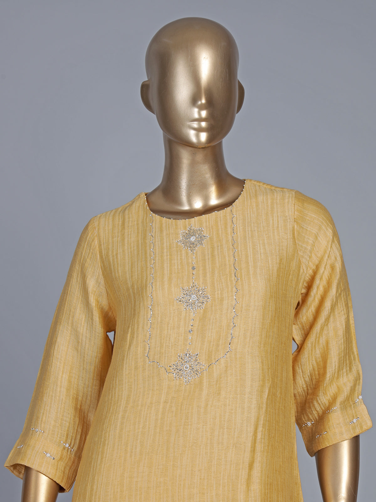 Yellow silk zardosi work straight festive salwar suit