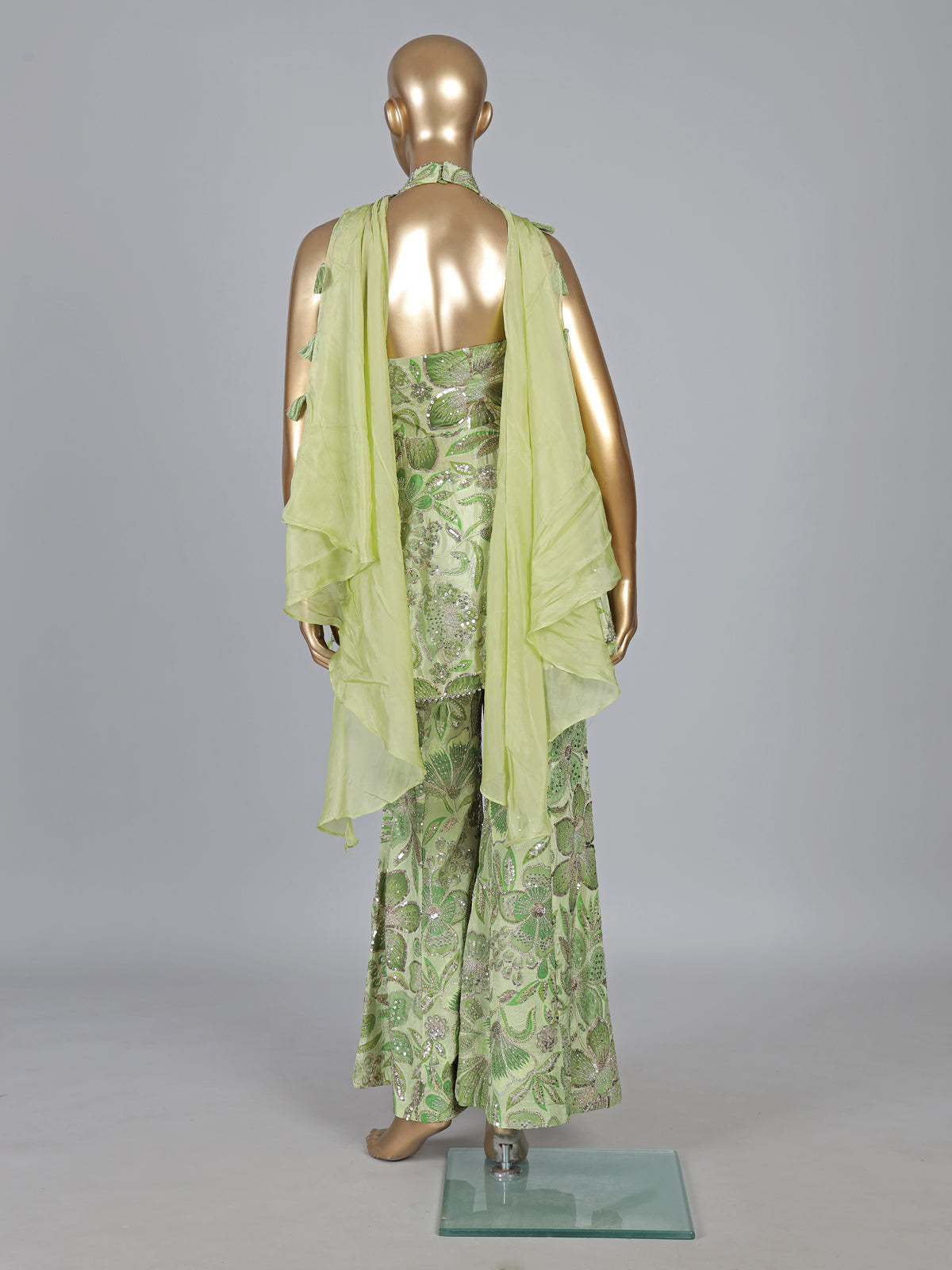 Mint green crepe silk floral palazzo suit