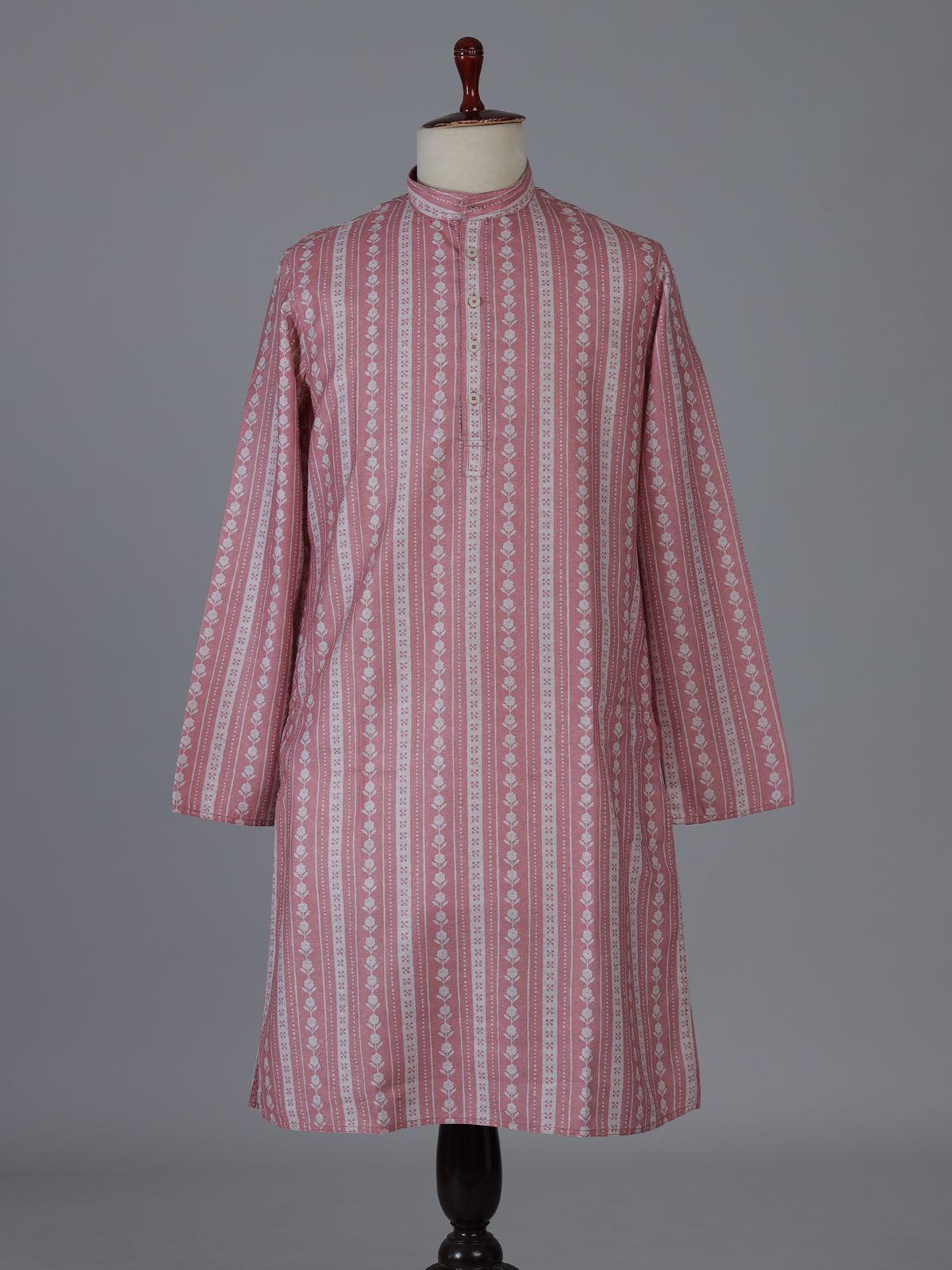 Pink cotton silk printed kurta suiit for festive wear