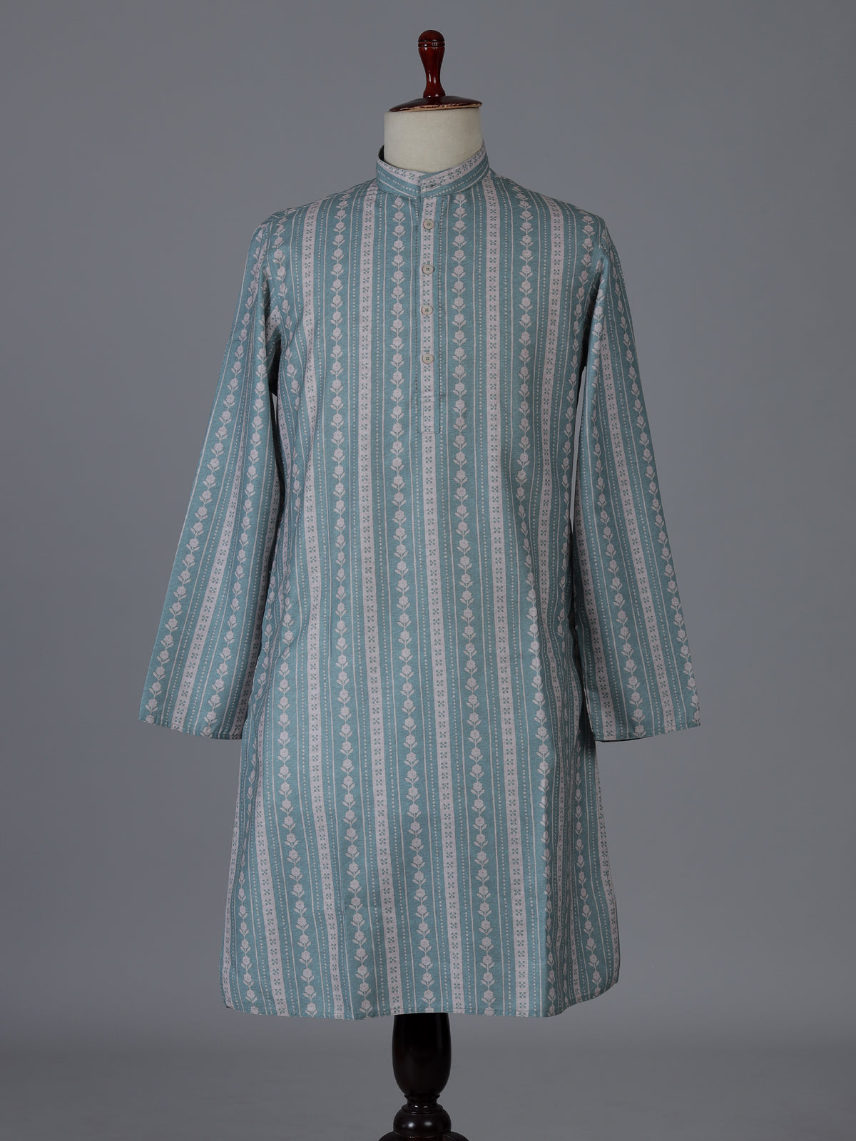 Light blue cotton silk kurta suiit with prints