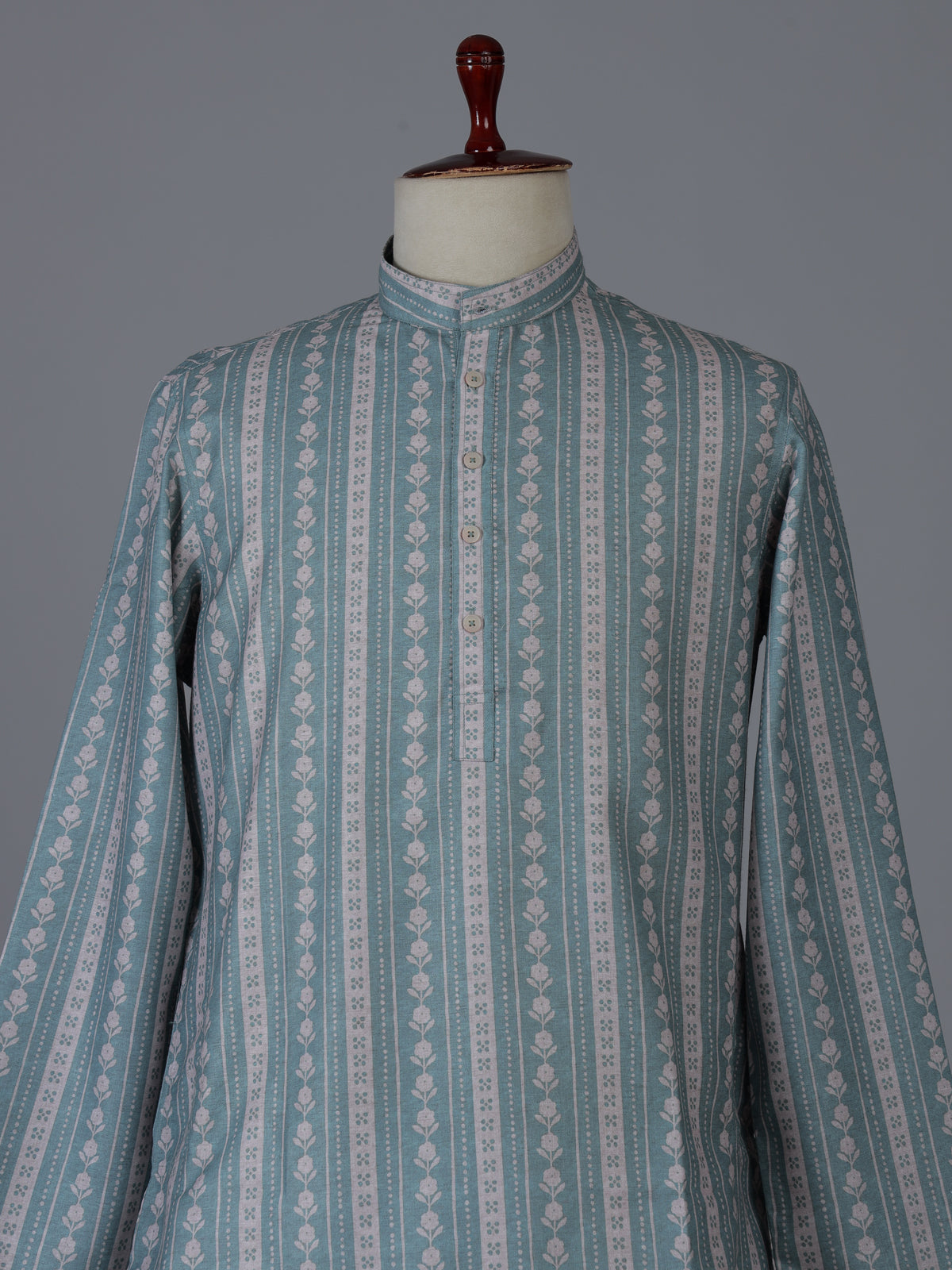 Light blue cotton silk kurta suiit with prints