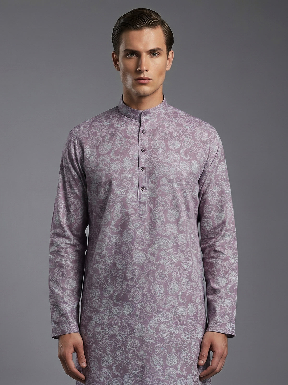 Lavender cotton linen printed kurta suiit