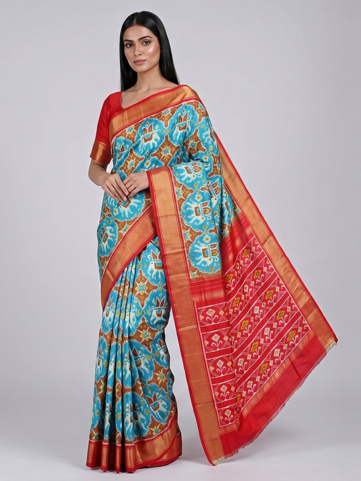 Sky blue patola silk saree with zari border