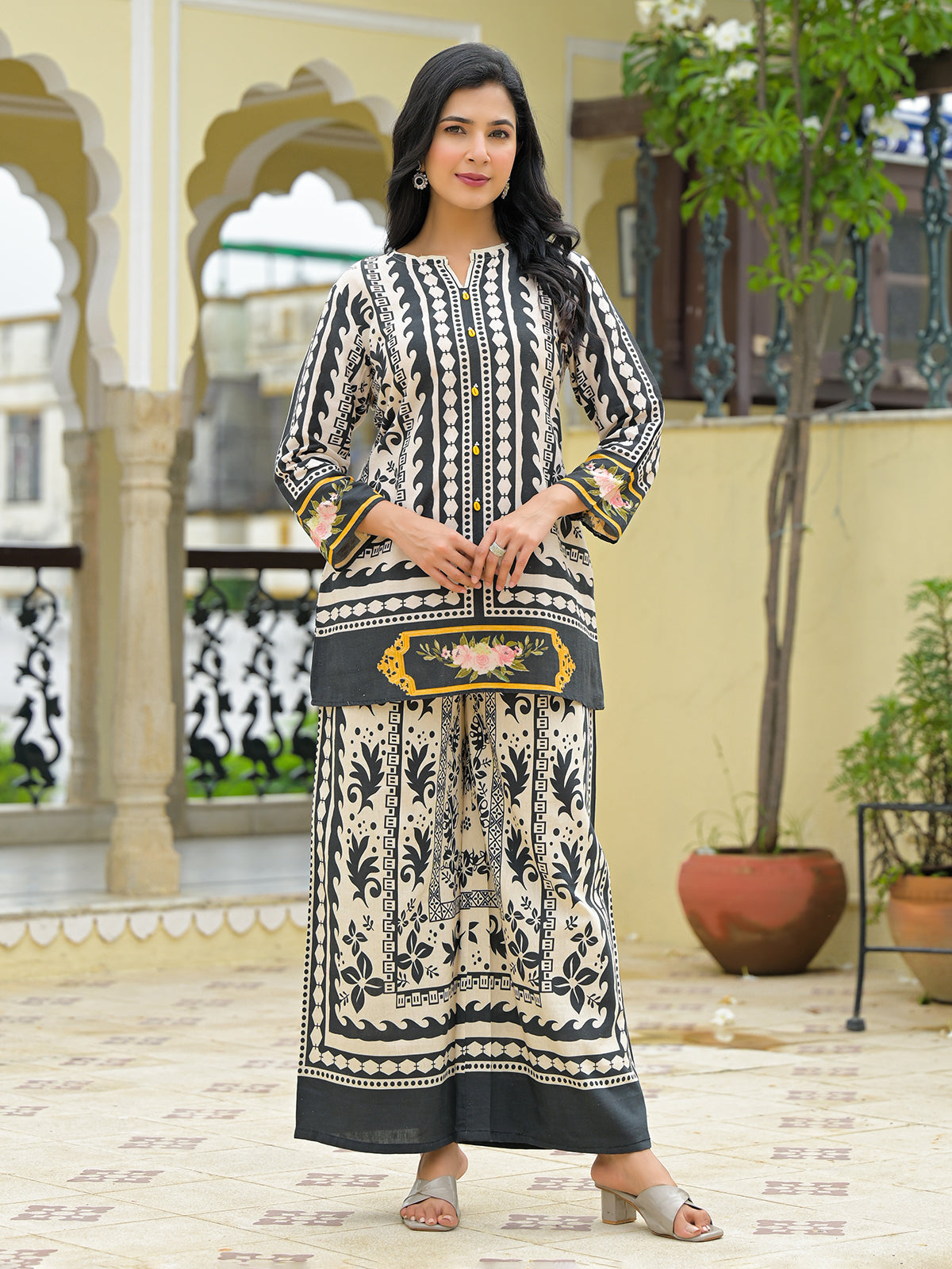 Off White cotton co ord set for women casual wear
