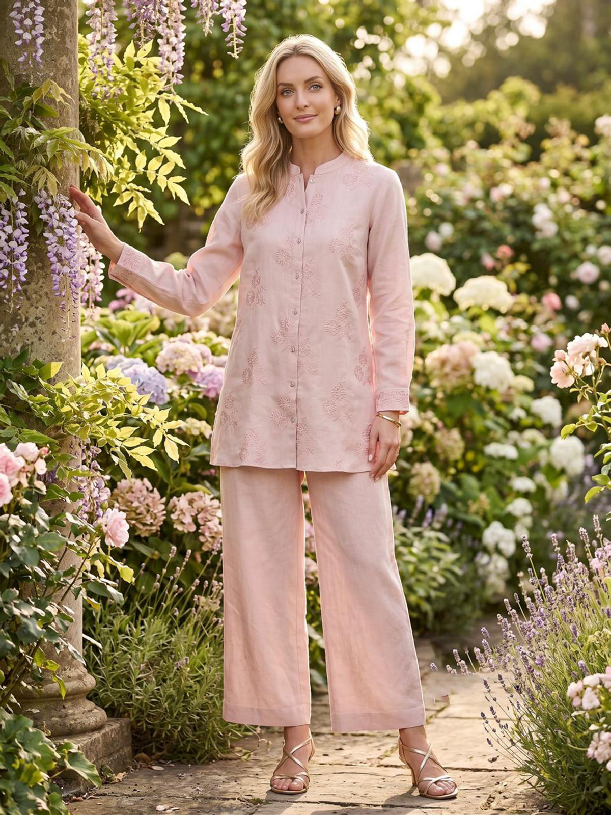 Light pink linen cotton co ord set for women
