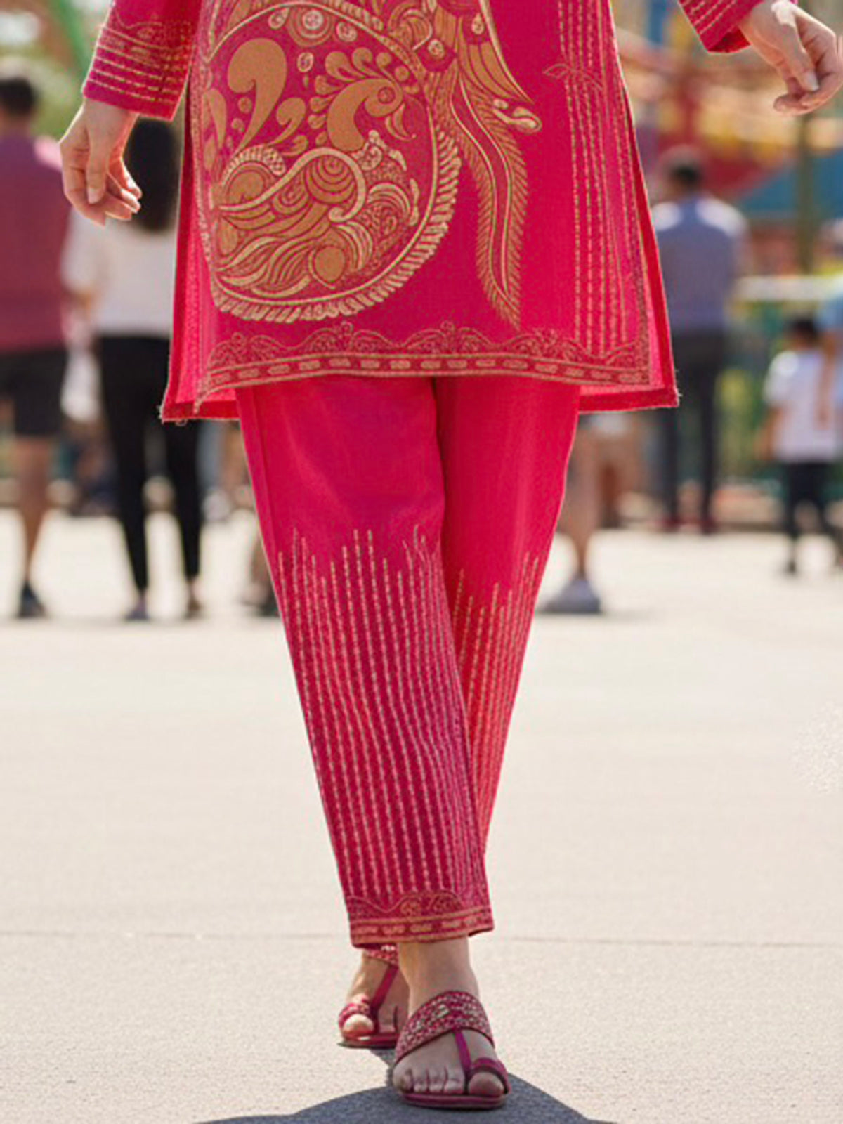 Deep pink georgette co ord set for festive wear