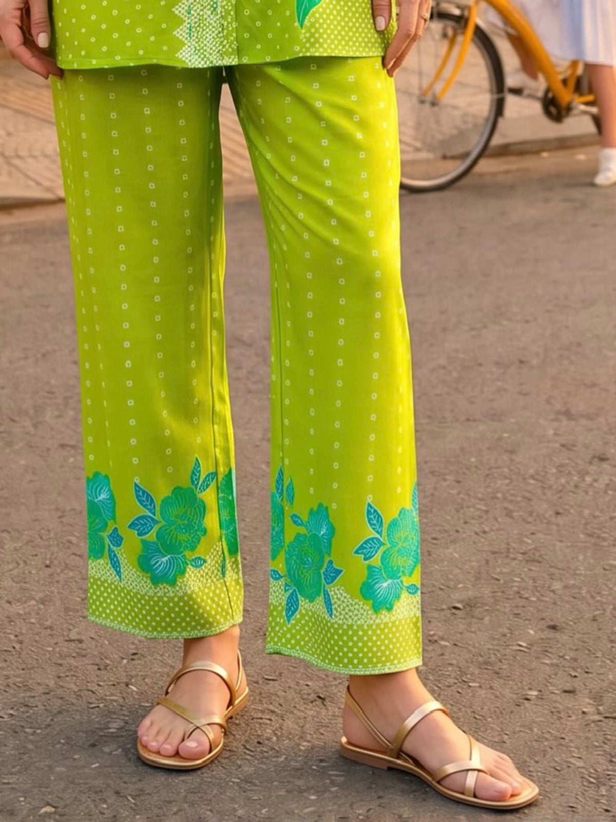 Lime green printed cotton silk co ord set