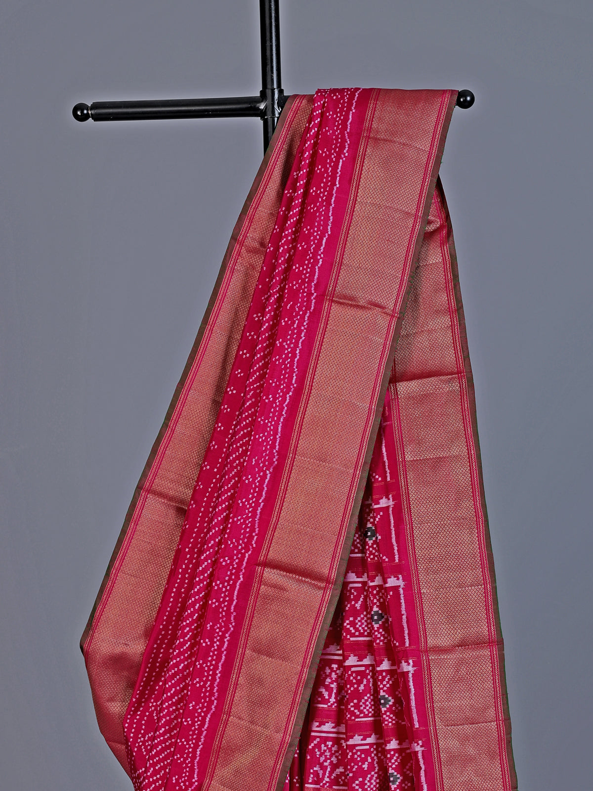 Rani pink pure hyderabadi patola silk saree with zari border