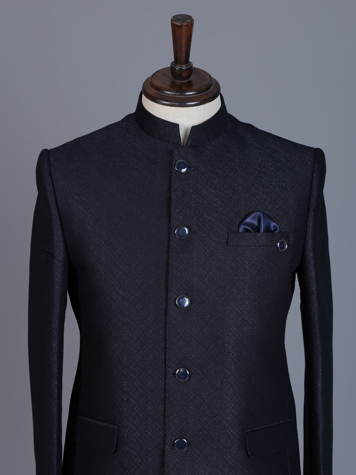 Navy jacquard textured Jodhpuri blazer for men