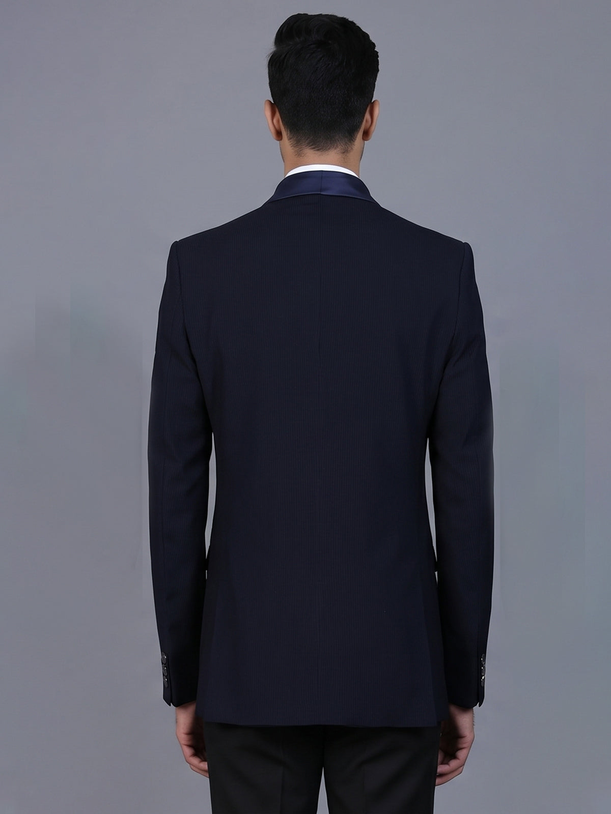 Navy terry rayon blazer for party wear