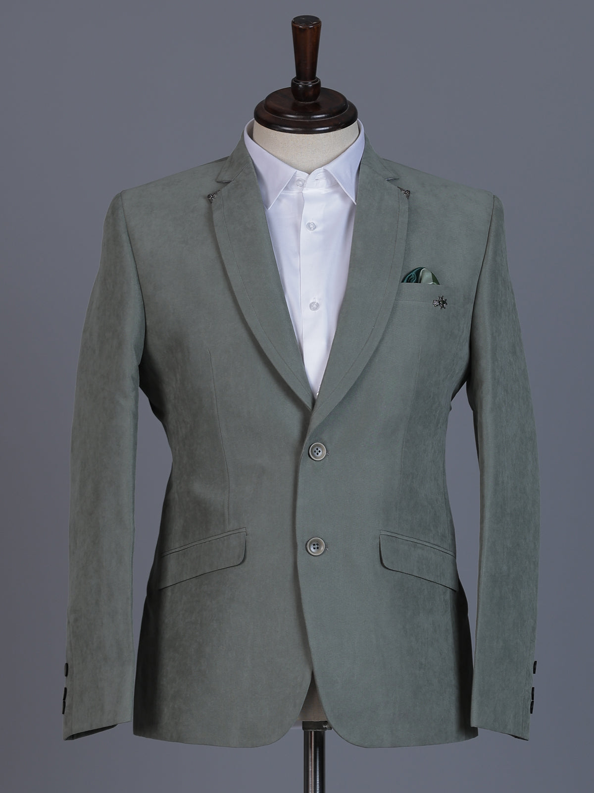 Pista green terry rayon blazer for party look