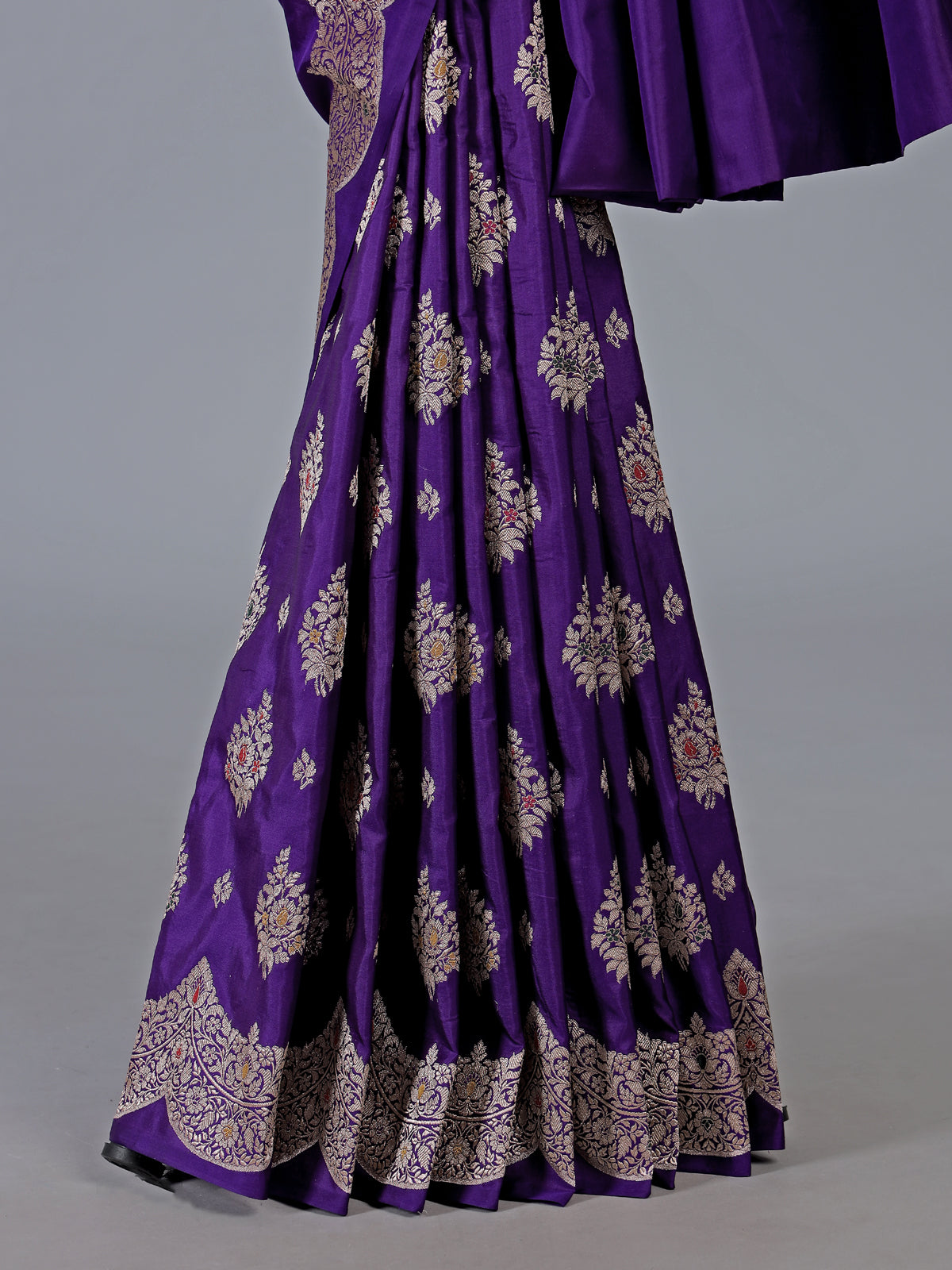 Purple banarasi silk saree with intricate zari work for weddings