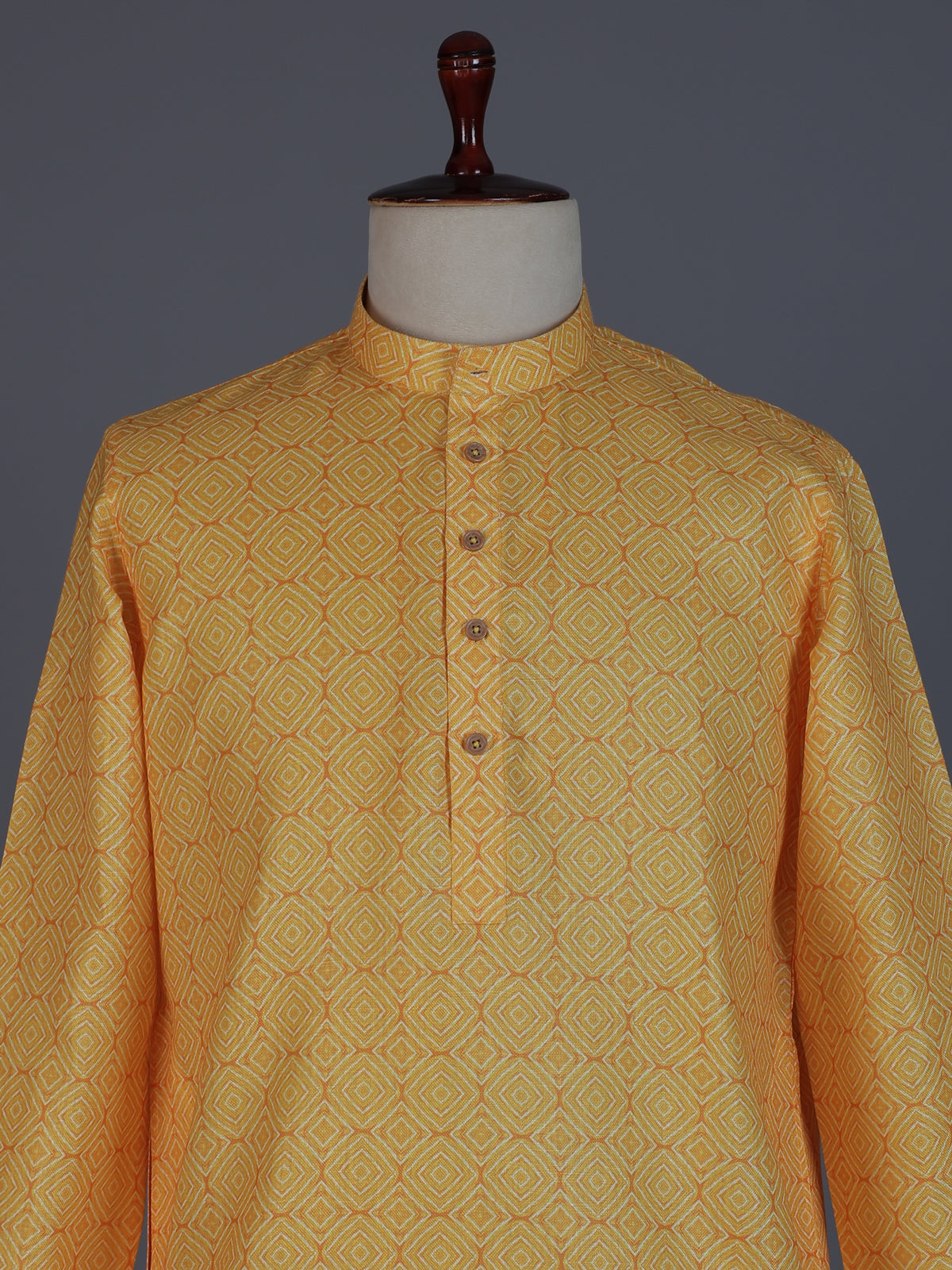 Yellow printed kurta suit in cotton silk for haldi